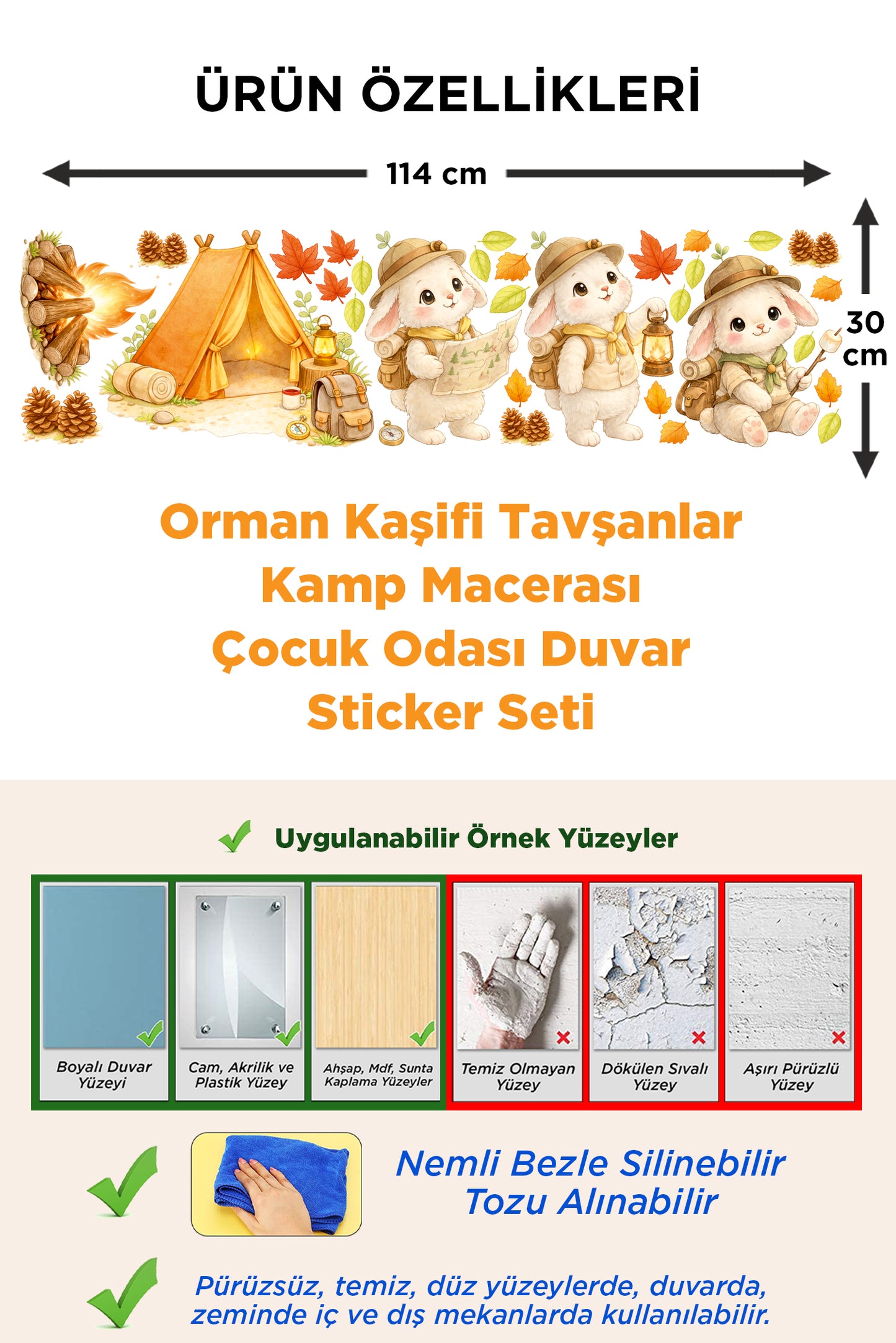 Orman Kaşifi Tavşanlar Kamp Macerası – Çocuk Odası Duvar Sticker Seti