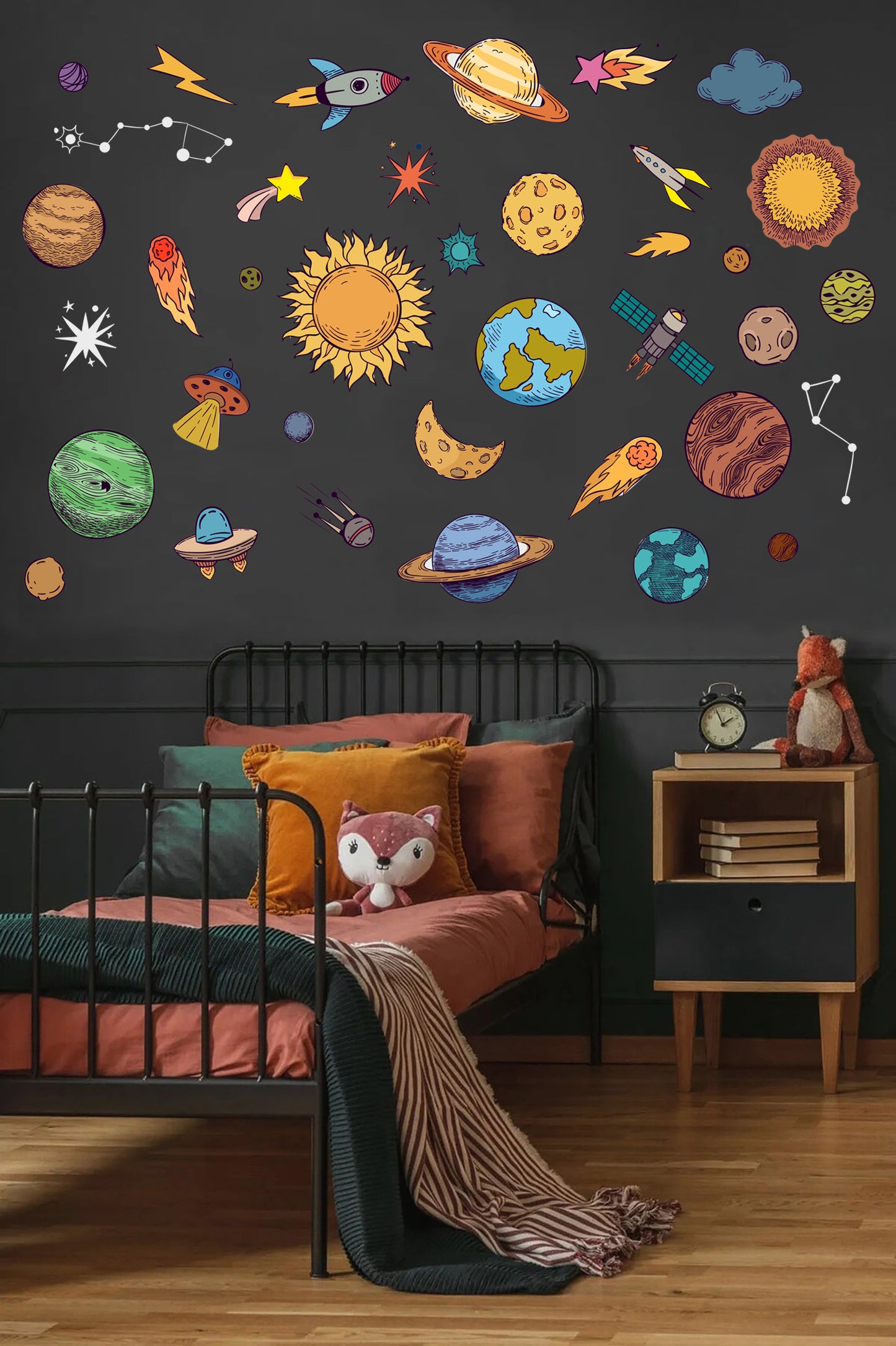 Uzay Temalı Gezegenler, Yıldızlar, Astroit Uzay Objeleri Dekoratif Duvar Sticker