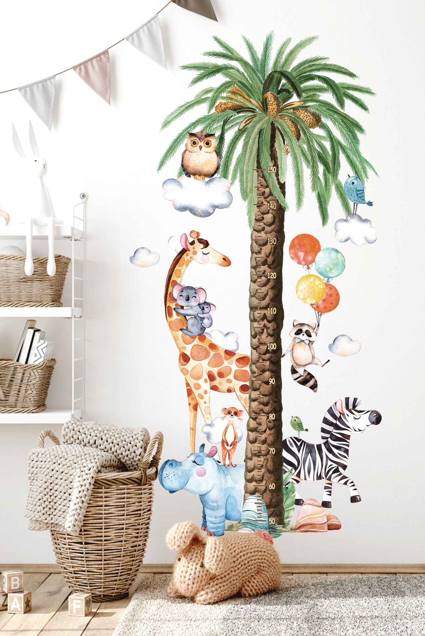 Sevimli Safari Havanları Palmiye XL Boy ve Gelişim Ölçer Çocuk Odası Duvar Sticker