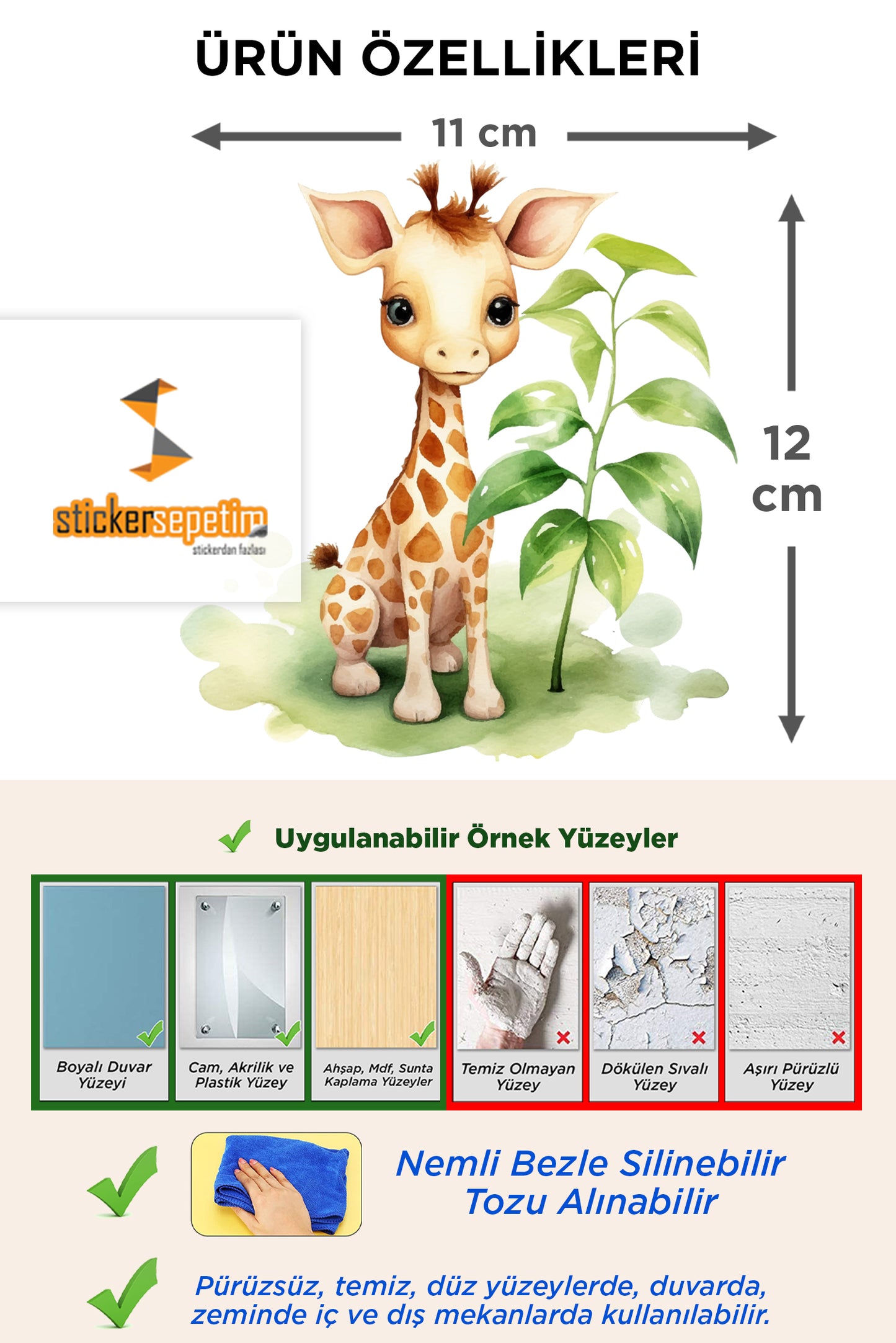 Yavru Zürafa ve Ağaç Dalları Çocuk Odası Duvar Sticker - Priz Sticker