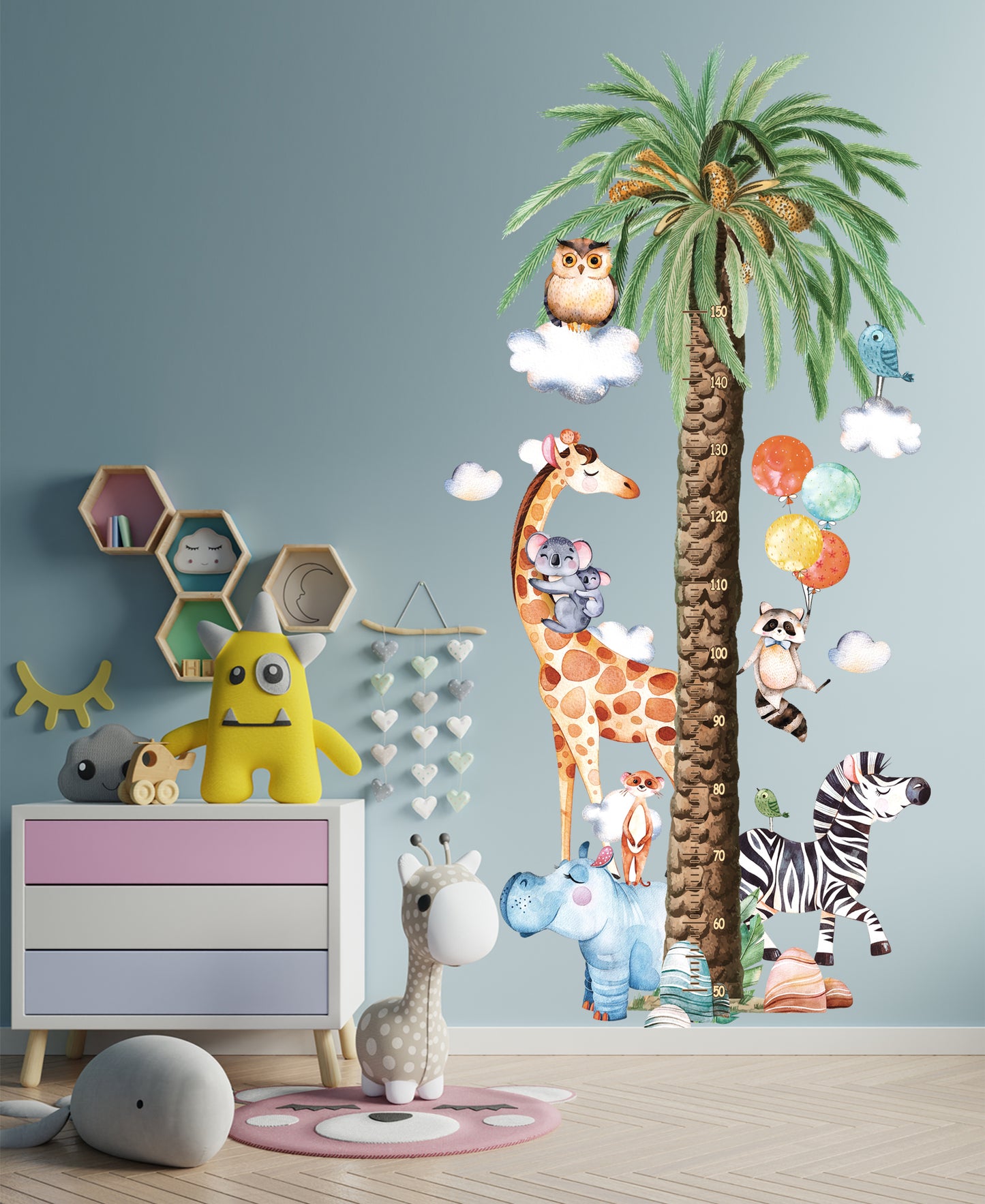 Sevimli Safari Havanları Palmiye XL Boy ve Gelişim Ölçer Çocuk Odası Duvar Sticker