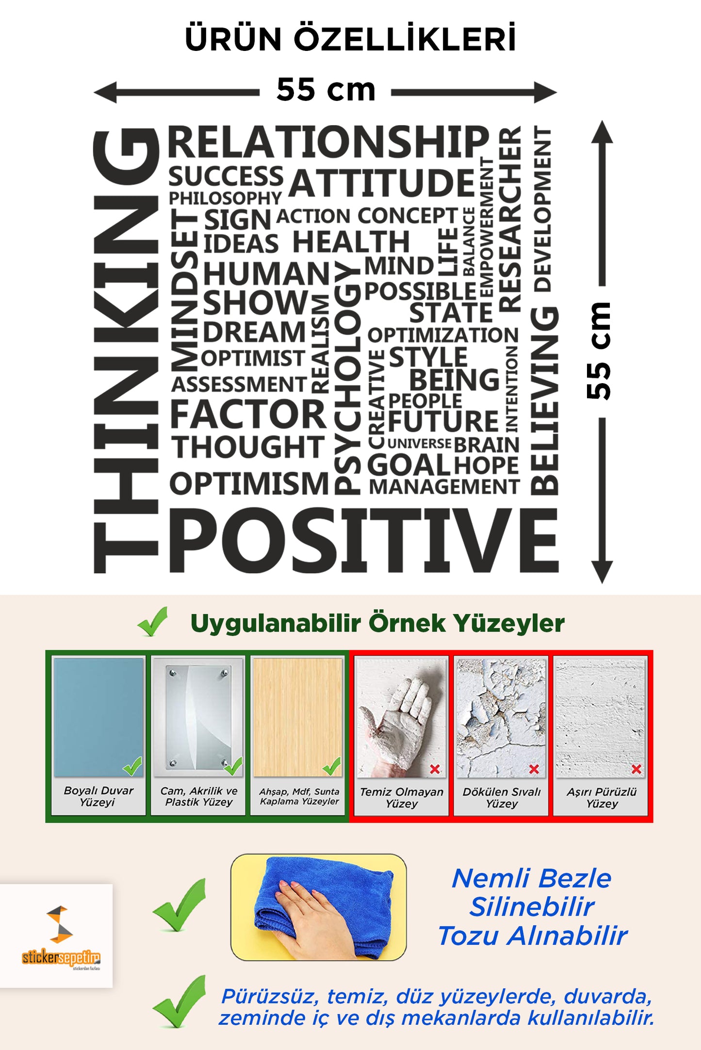 Duvar Dekoru - Thinking Positive Motto Yazı Dekoratif Duvar Sticker