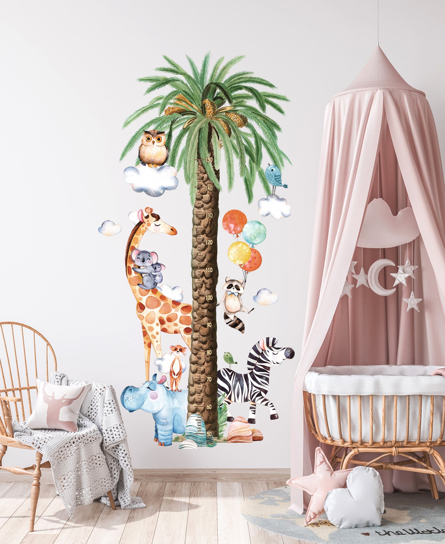 Sevimli Safari Havanları Palmiye XL Boy ve Gelişim Ölçer Çocuk Odası Duvar Sticker