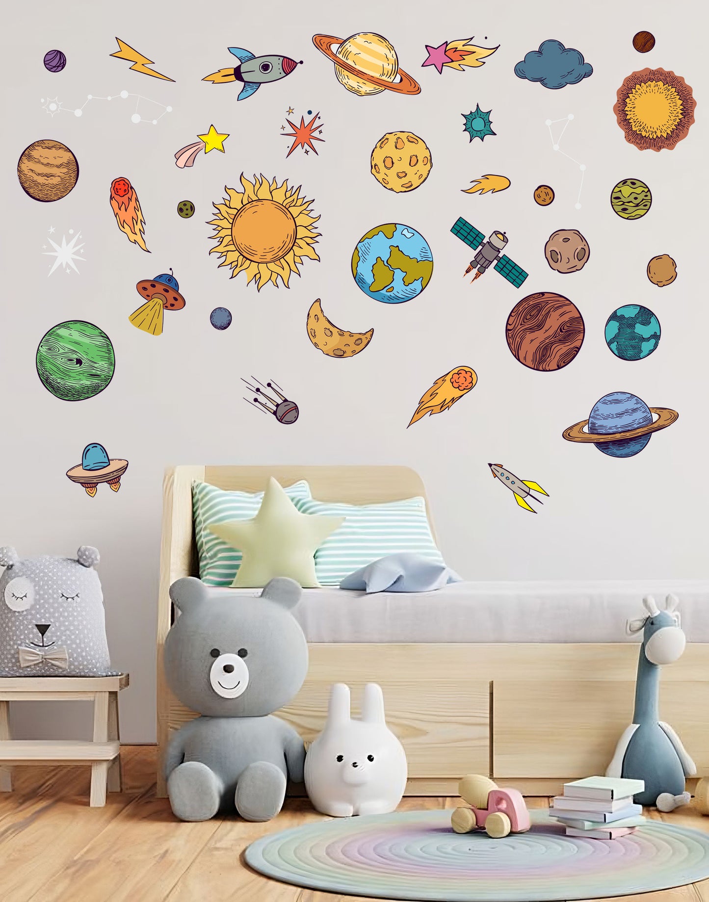 Uzay Temalı Gezegenler, Yıldızlar, Astroit Uzay Objeleri Dekoratif Duvar Sticker