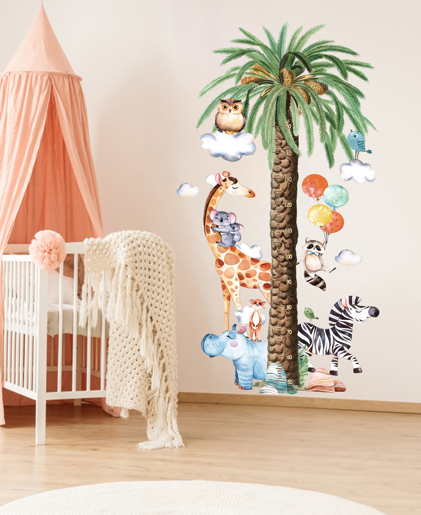 Sevimli Safari Havanları Palmiye XL Boy ve Gelişim Ölçer Çocuk Odası Duvar Sticker