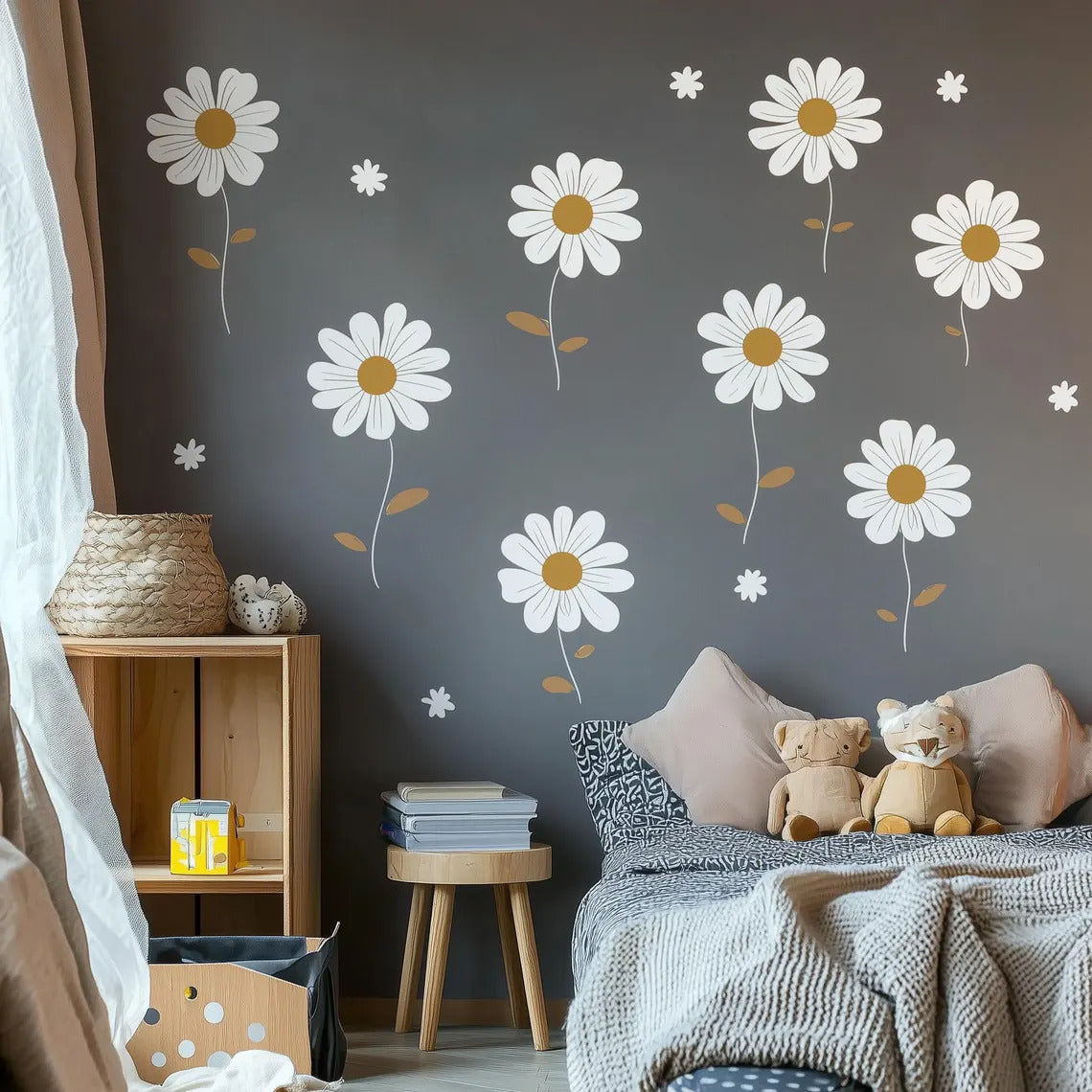 Papatya Desenli Duvar Çıkartmaları Boho Çiçek Çocuk Odası Duvar Sticker Seti
