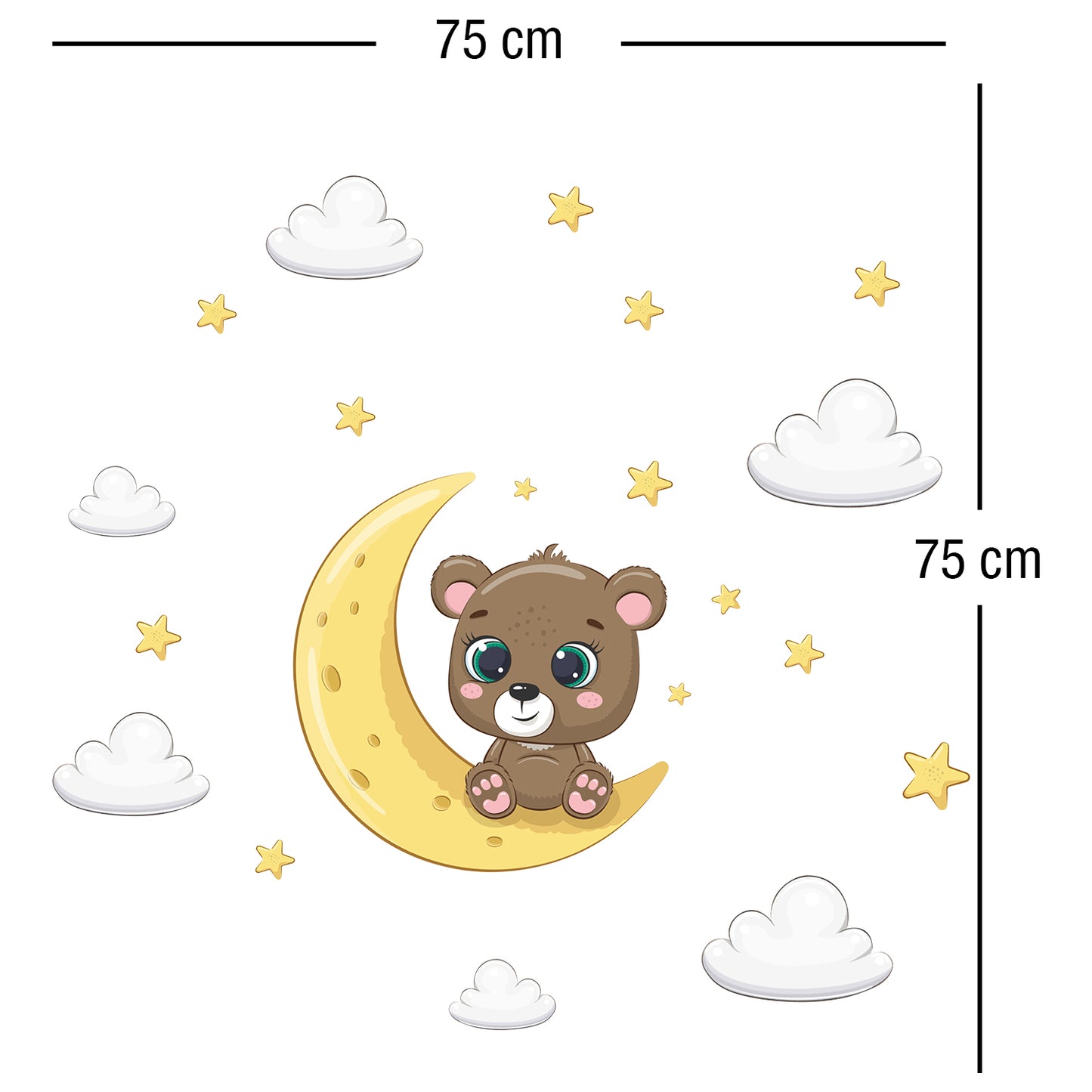 Ayda Oturan Yavru Ayıcık Bulutlar ve Yıldızlar Çocuk Odası Duvar Sticker