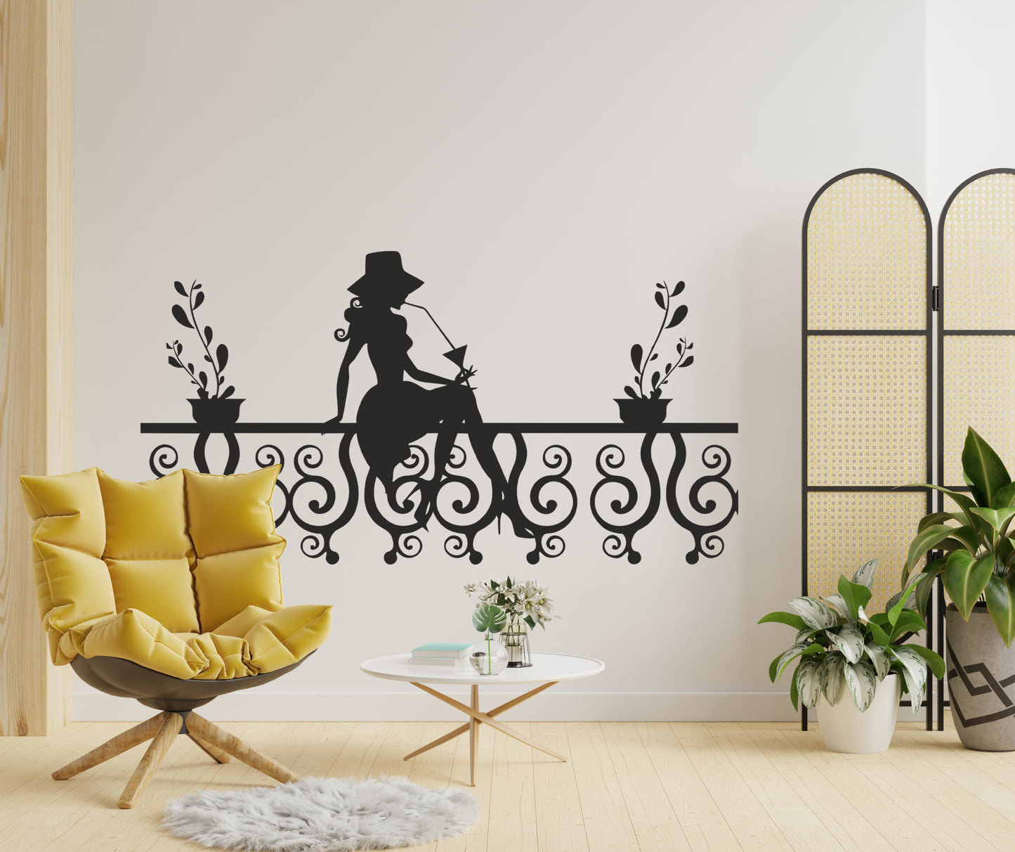 Kadın Balkon Çiçekler Dekoratif Çok Amaçlı Duvar Sticker Duvar Süsü