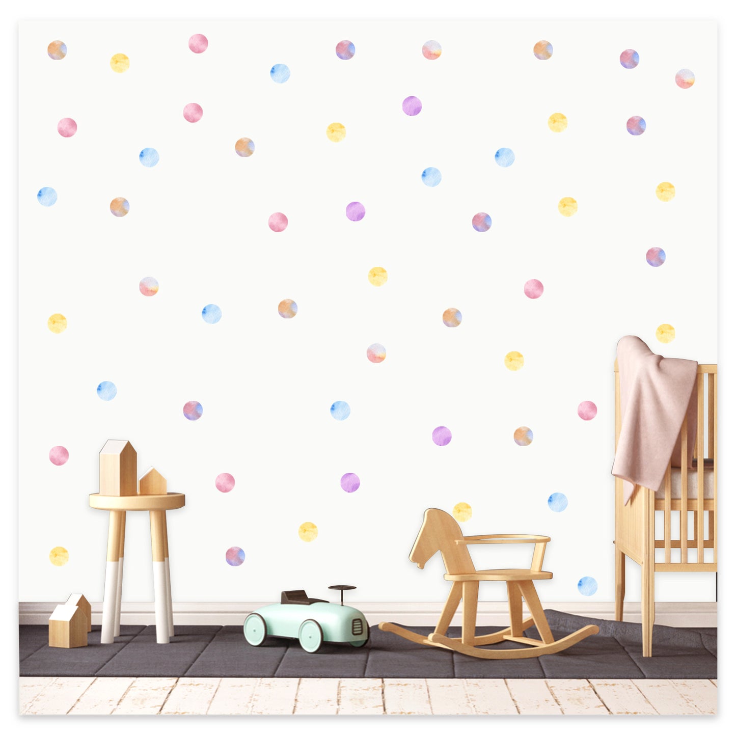 Renkli Puantiyeler Watercolor Sulu Boya Puantiye Pots Çocuk Odası Duvar Sticker