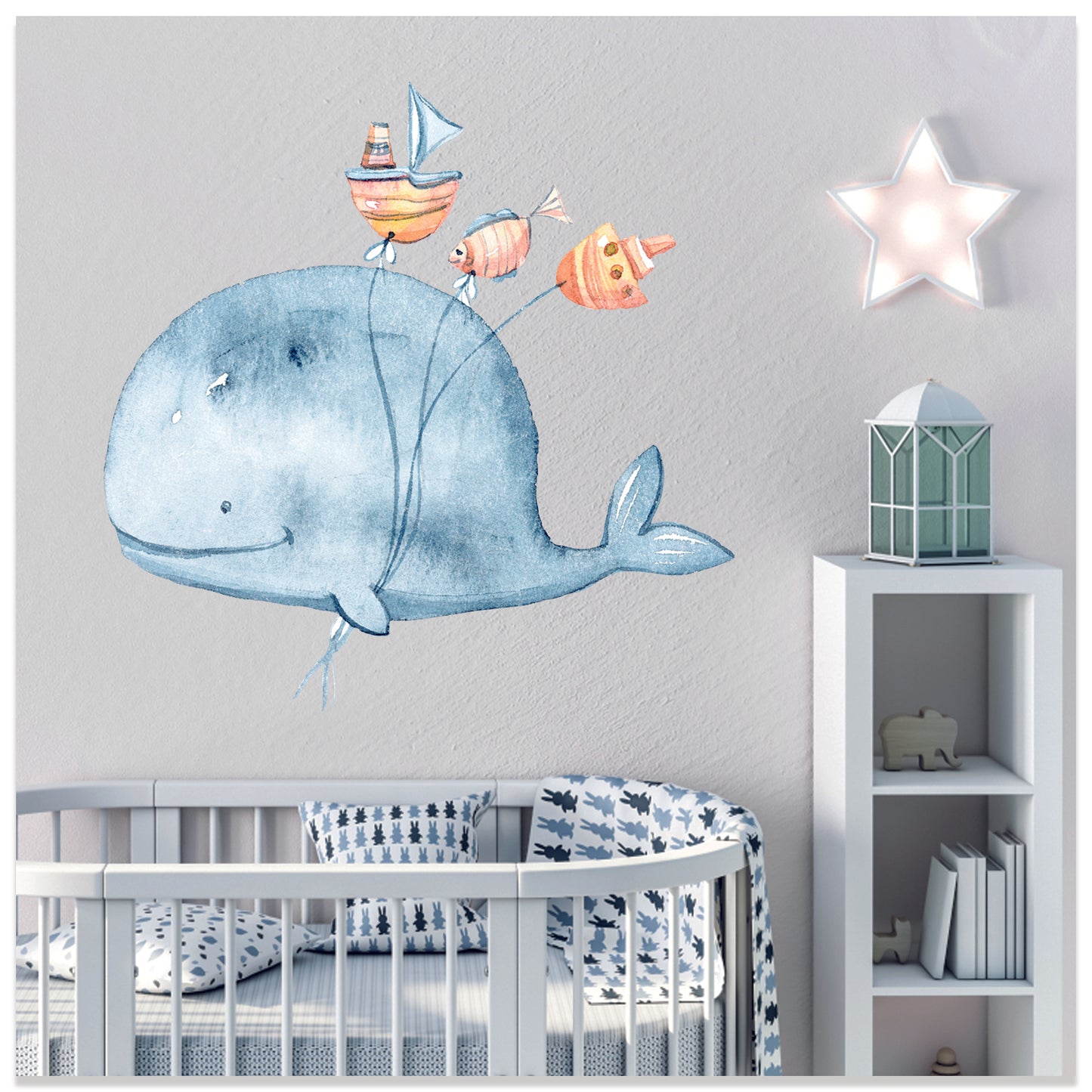 Sevimli Balina Watercolor Çocuk Odası Duvar Sticker