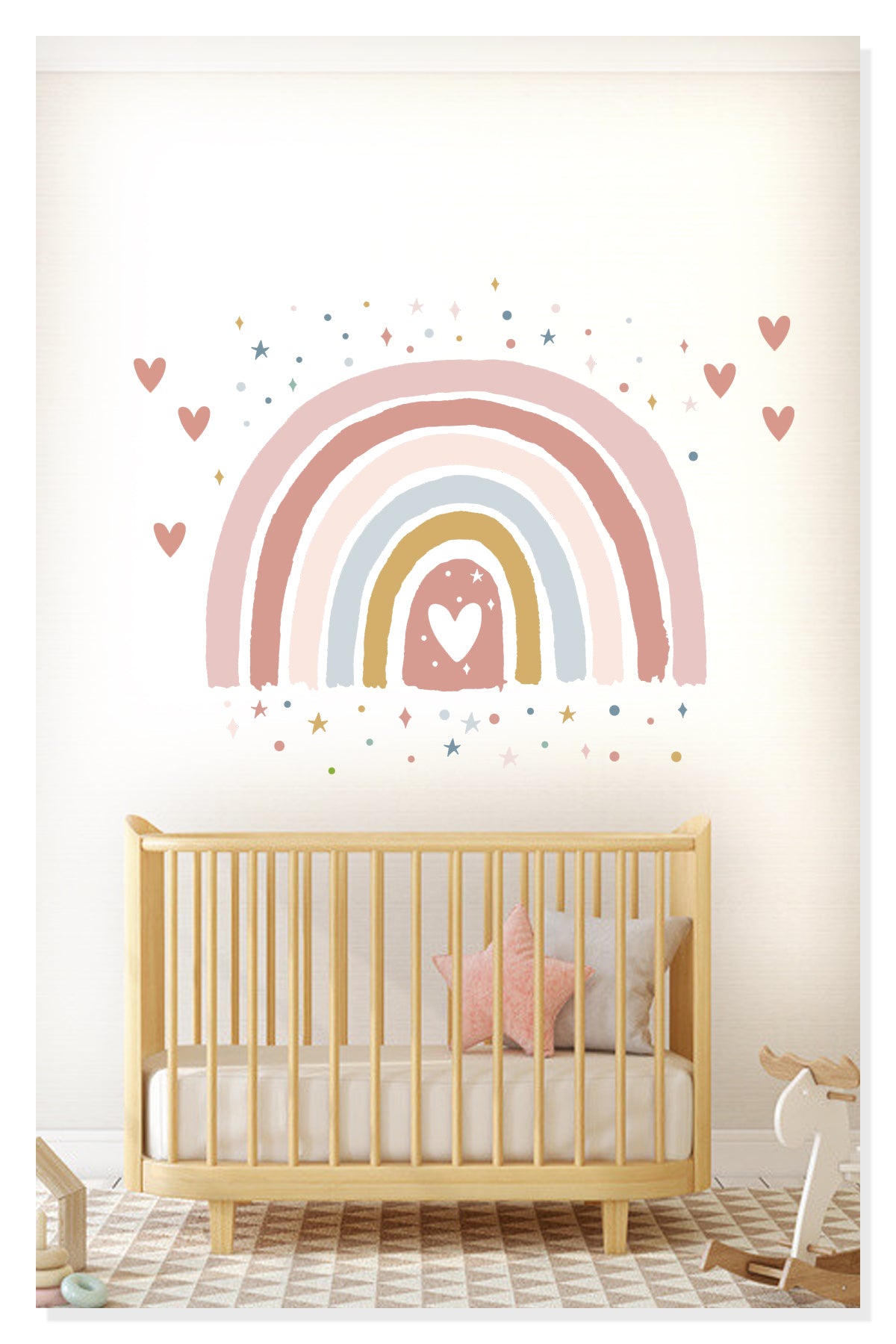 Soft Renkli Puantiye Yıldız Kalpler Ve Gökkuşağı Dekoratif Çocuk Odası Duvar Sticker Duvar Süsü