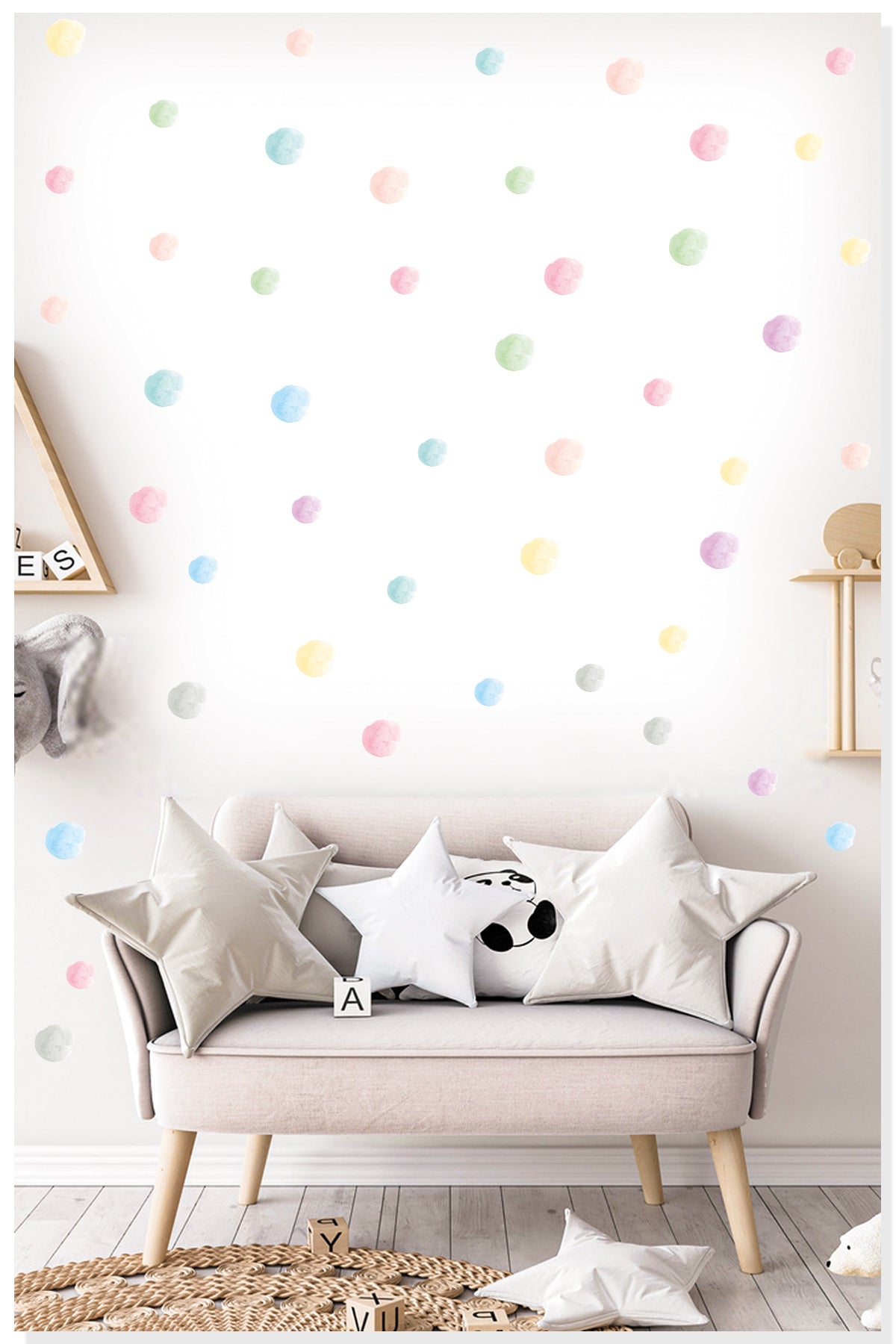 Soft Renkli Suluboya 3 ve 5 cm 100 Adet Puantiye Seti Çocuk Odası Duvar Sticker