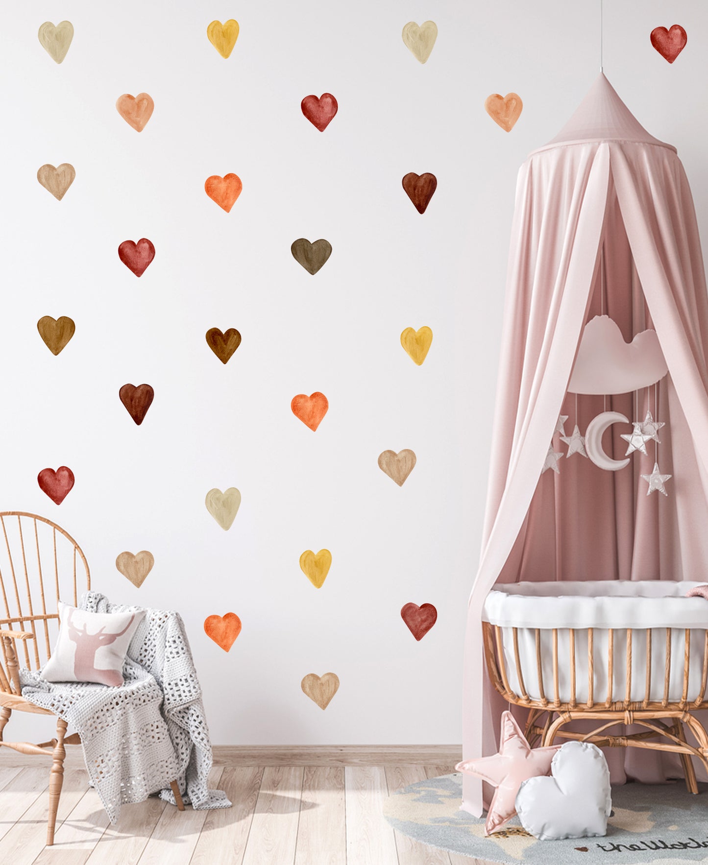 Soft Renkli Suluboya Kalpler Çocuk Odası Duvar Sticker 4,5 cm 150 Adet Set