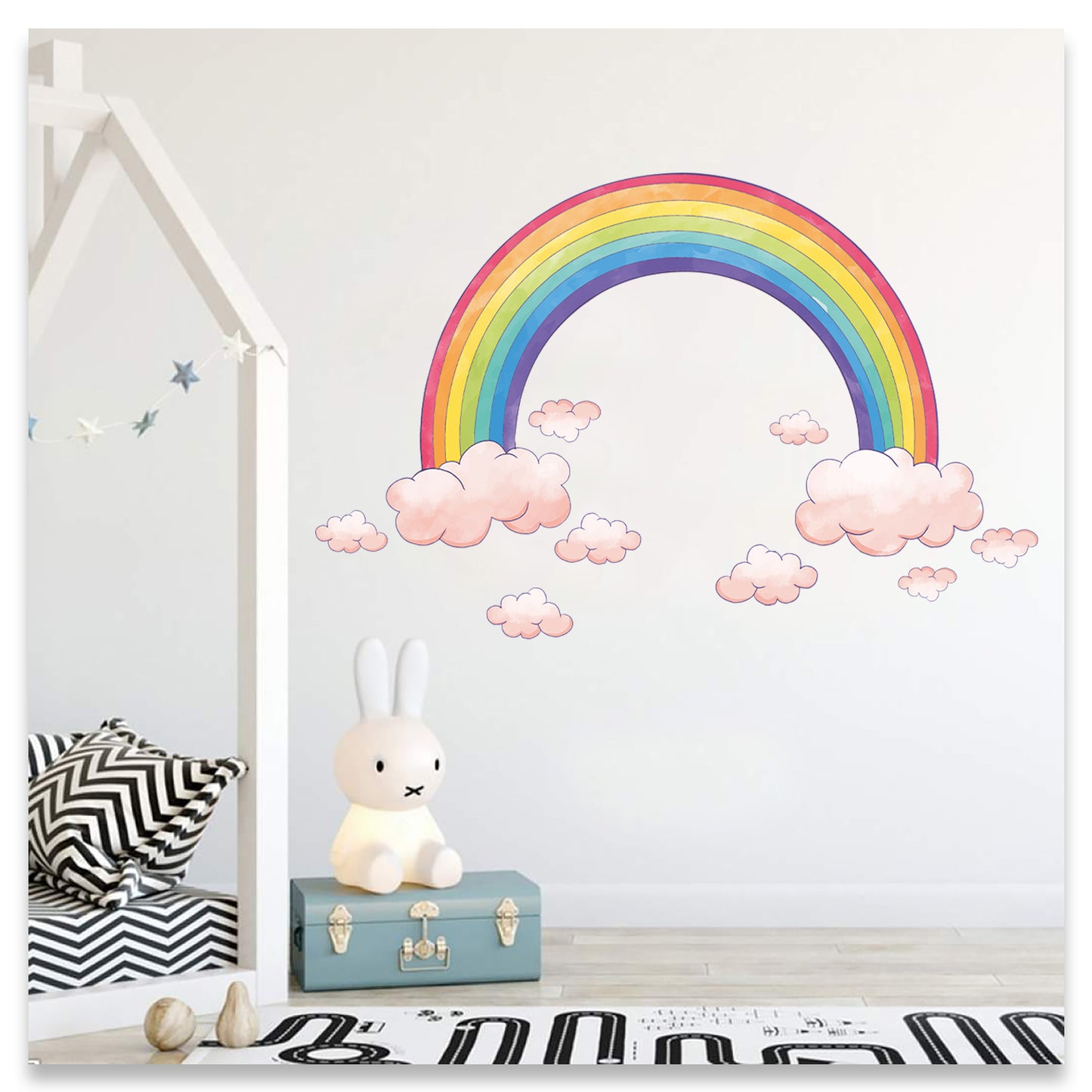 Sulu Boya Gökkuşağı ve Pembe Bulutlar Çocuk Odası Duvar Sticker