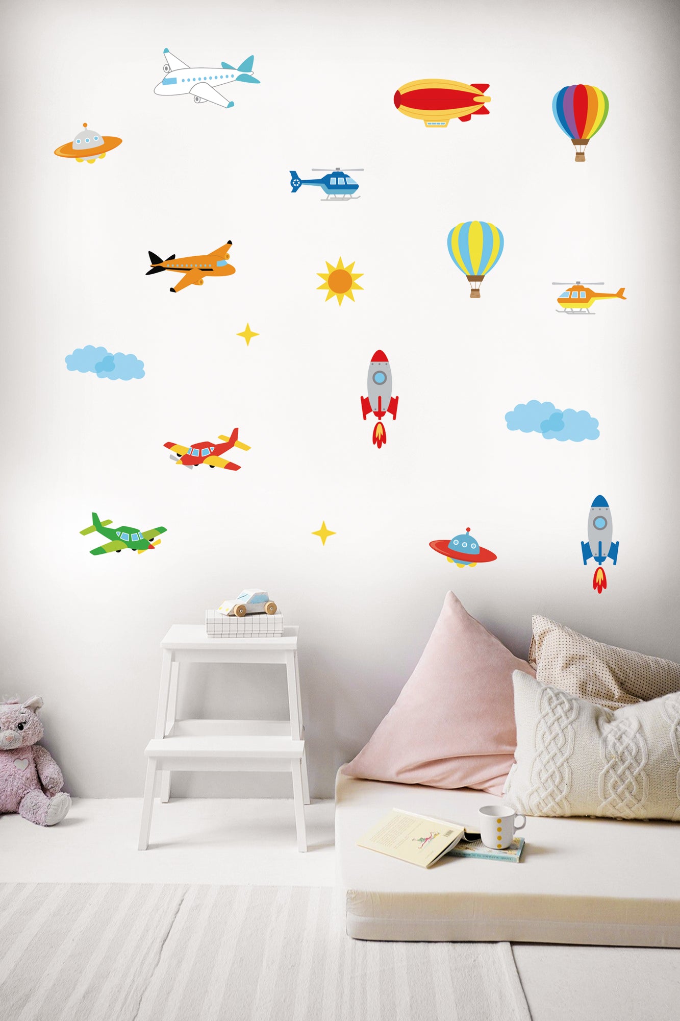 Uçak , Balon , Helikopter , Uzay Mekiği Çocuk Odası Duvar Sticker Seti