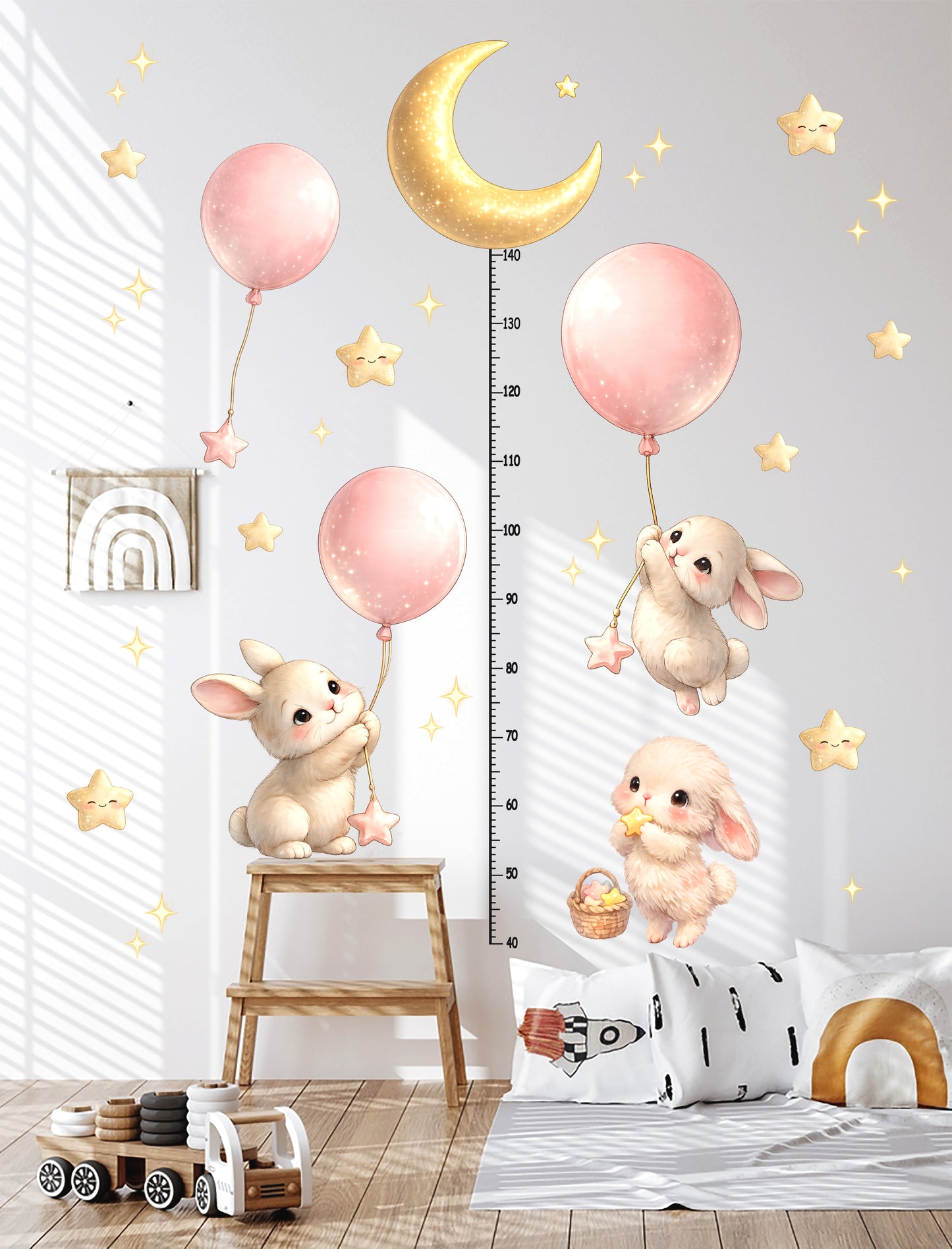 Pembe Balonlu Tavşanlar – Ay Işığında Büyüme Yolculuğu | Boy Ölçer  Çocuk Odası Duvar Sticker