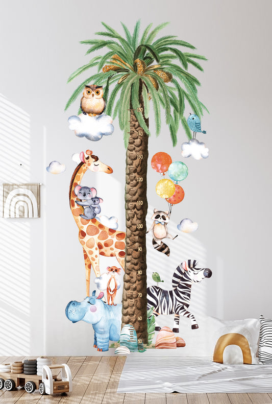 Sevimli Safari Havanları Palmiye XL Boy ve Gelişim Ölçer Çocuk Odası Duvar Sticker