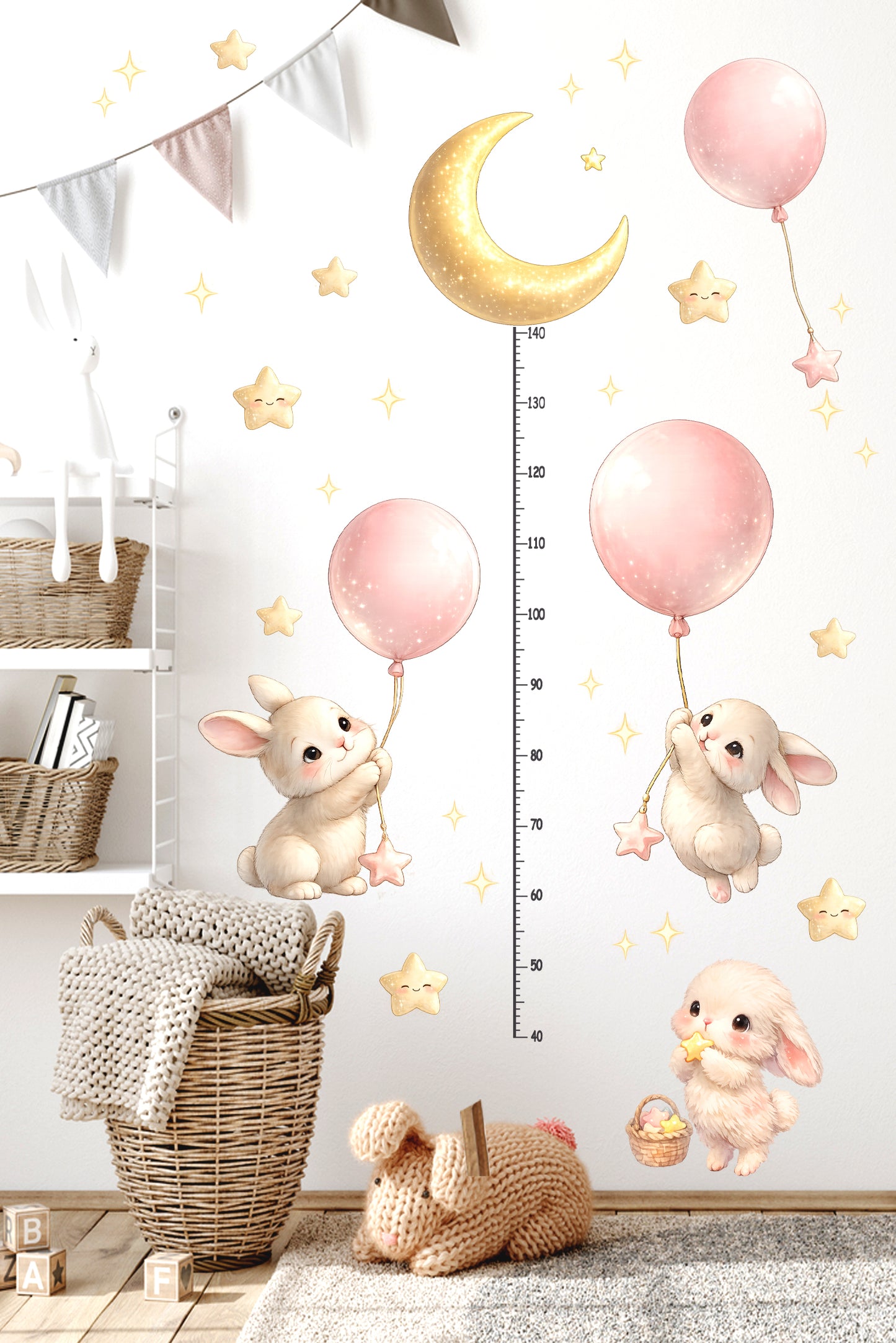 Pembe Balonlu Tavşanlar – Ay Işığında Büyüme Yolculuğu | Boy Ölçer  Çocuk Odası Duvar Sticker
