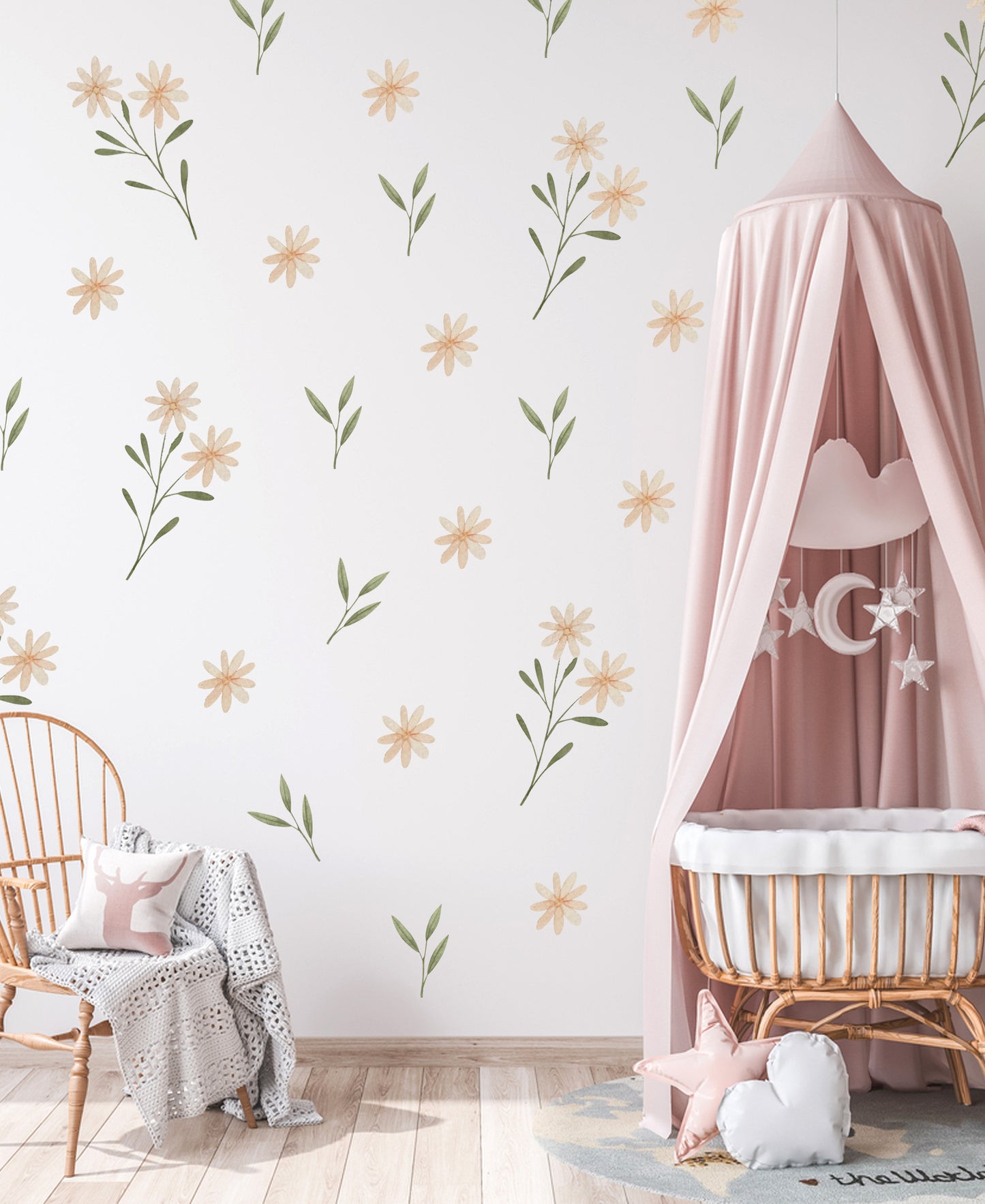 Pastel Desenli Yapraklar ve Çiçekler Duvar Sticker Seti