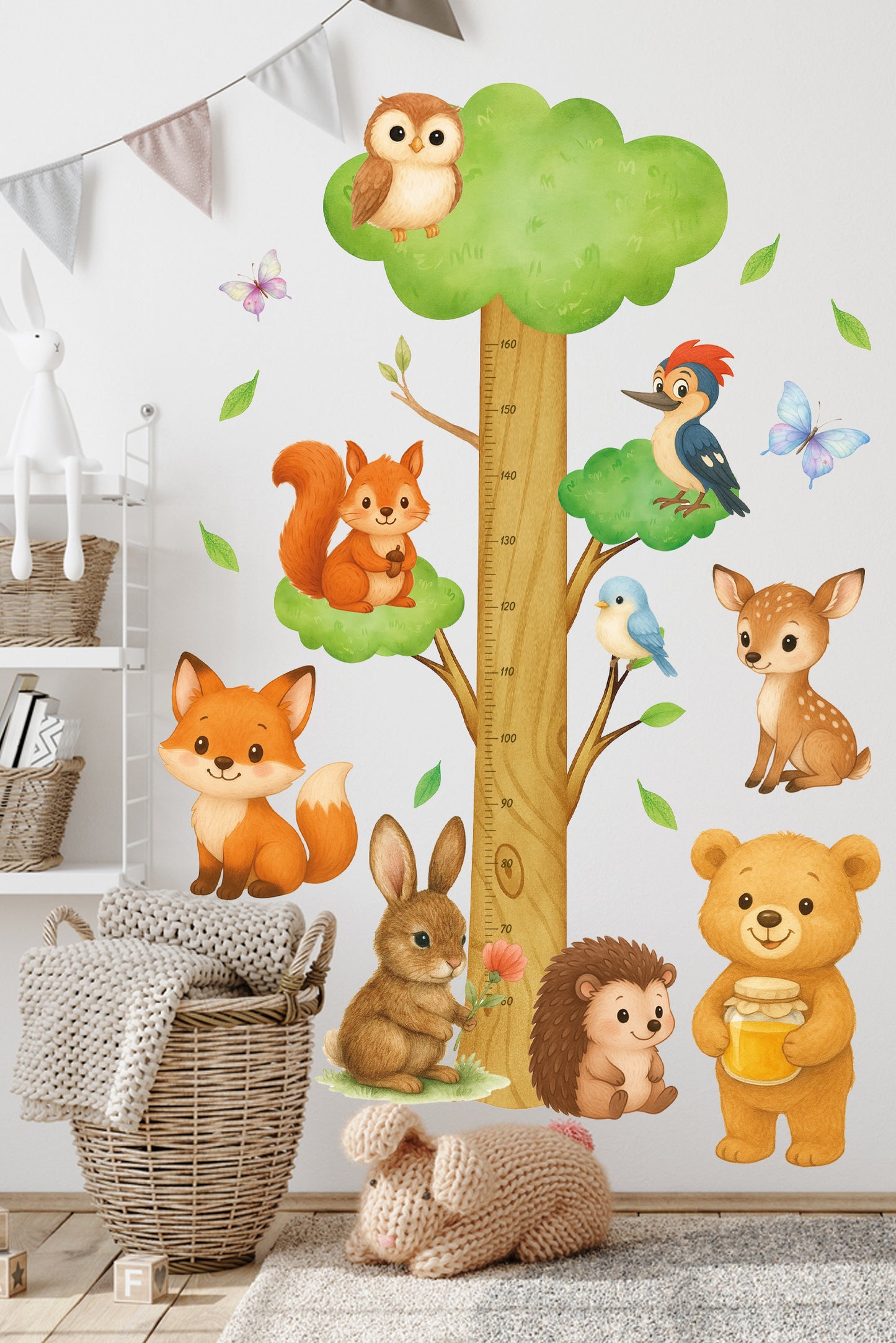 Sulu Boya Orman Dostları XL Boy Ölçer Duvar Sticker – Çocuk Odası Dekoru