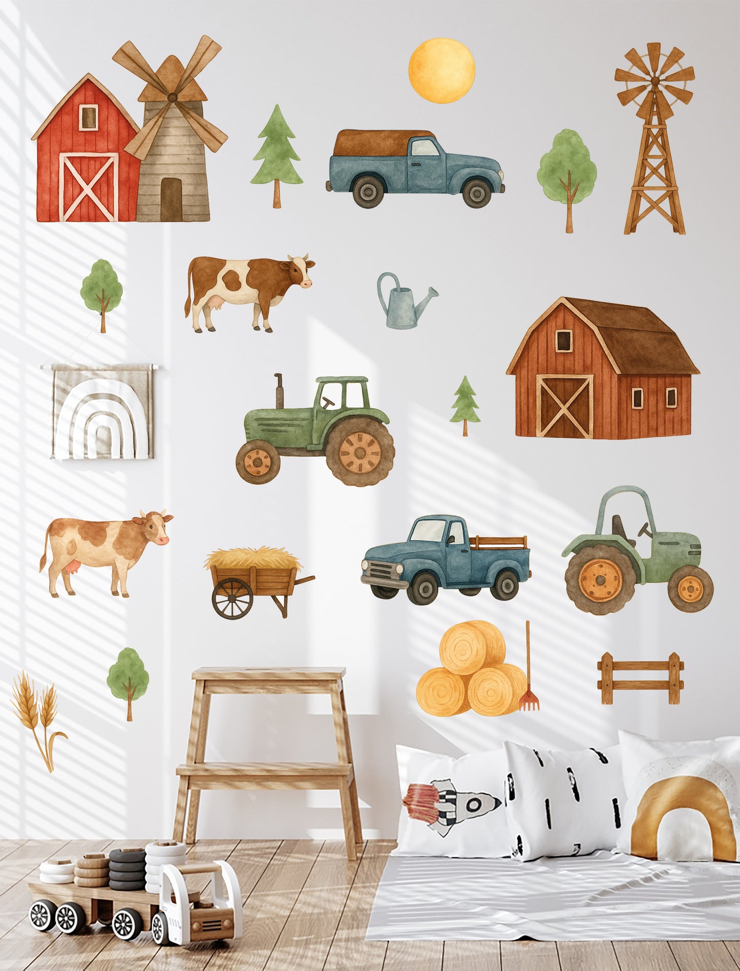 Çiftlik Temalı Taşıtlar ve Araçlar Çocuk Odası Duvar Sticker