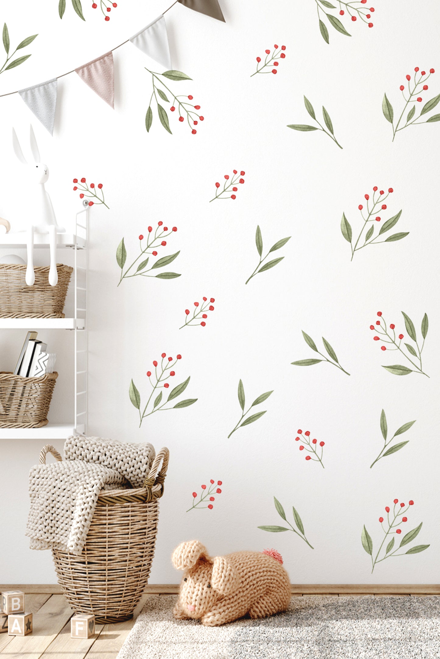Çiçek ve Yaprak Desenli Pastel Tonlu Duvar Sticker Seti