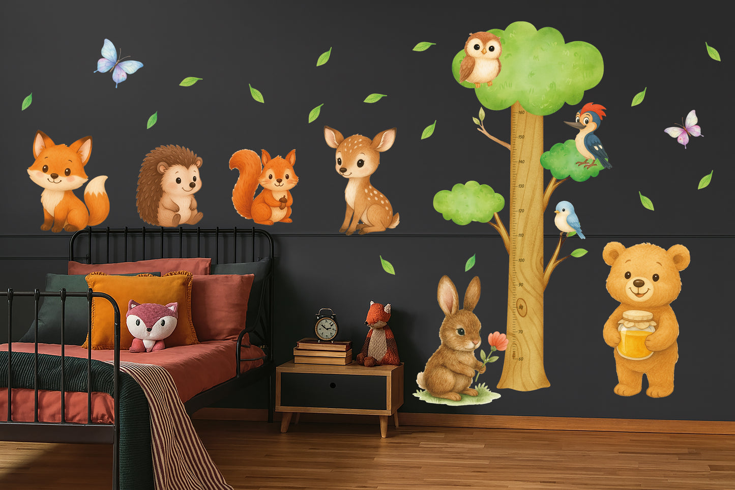 Sulu Boya Orman Dostları XL Boy Ölçer Duvar Sticker – Çocuk Odası Dekoru