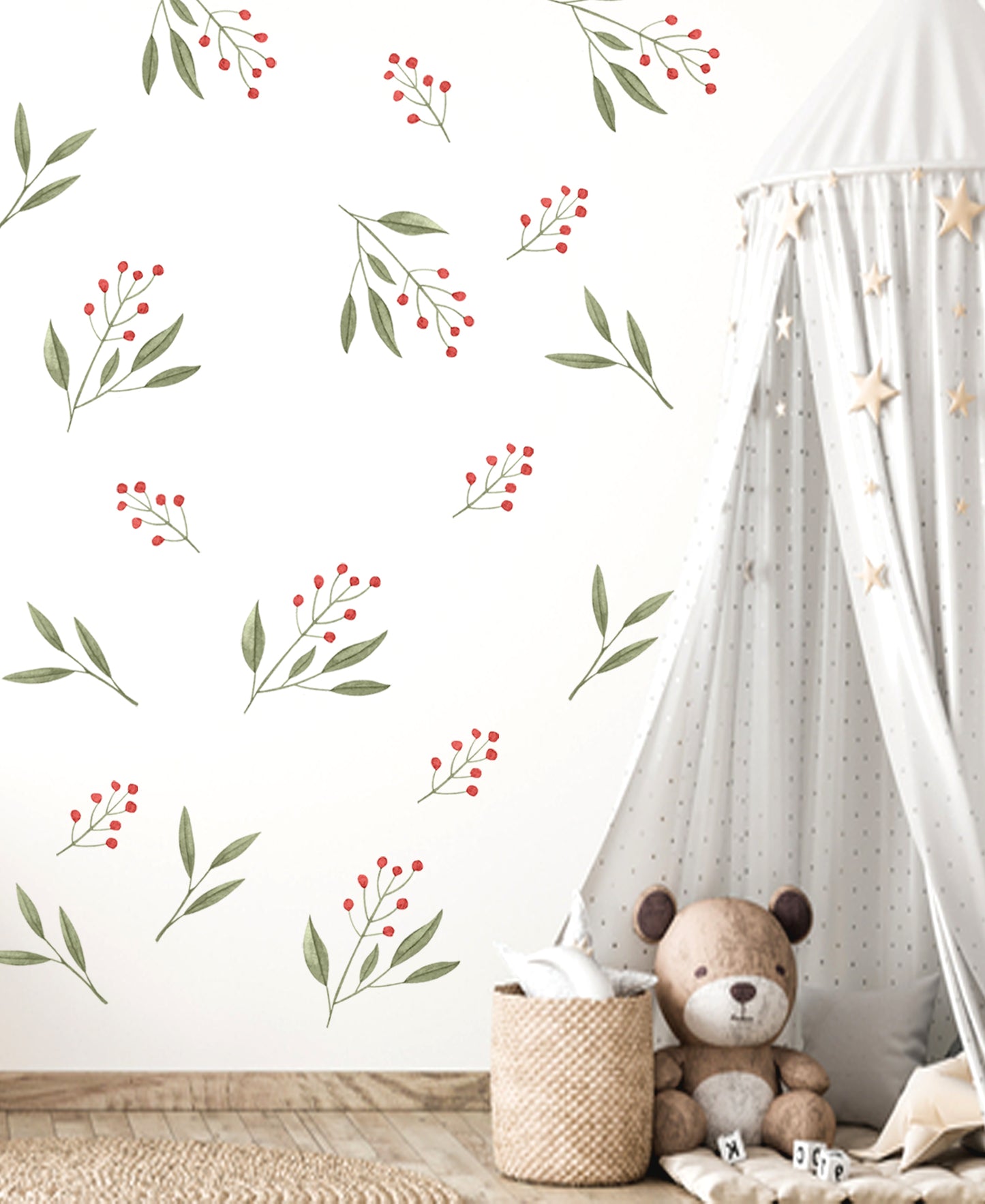 Çiçek ve Yaprak Desenli Pastel Tonlu Duvar Sticker Seti