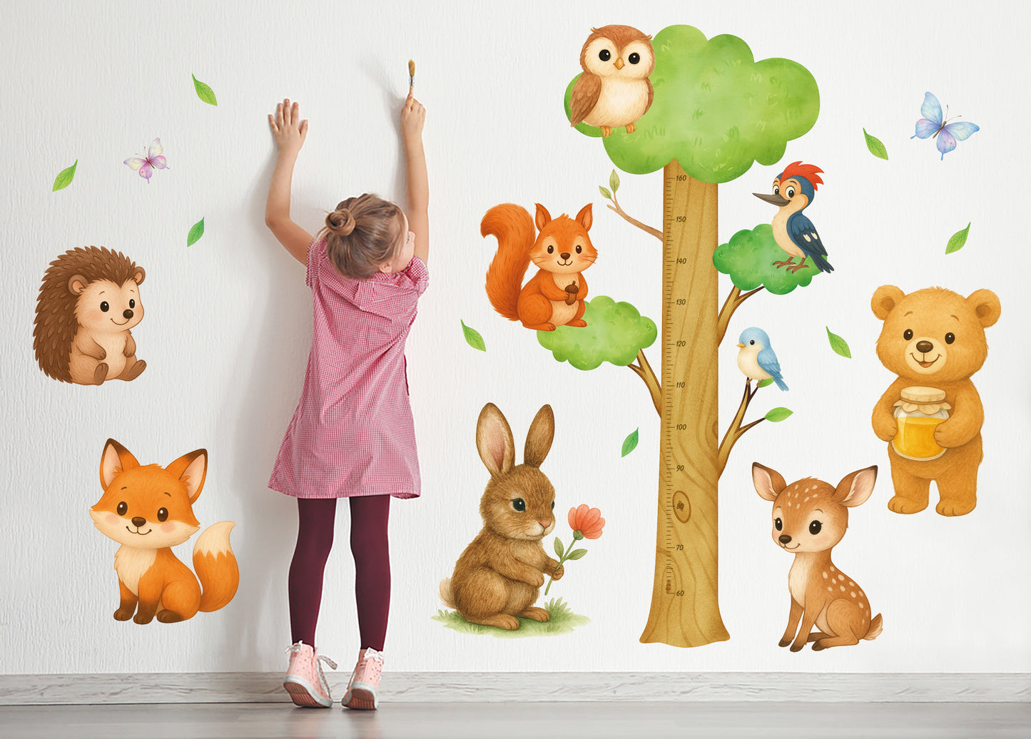 Sulu Boya Orman Dostları XL Boy Ölçer Duvar Sticker – Çocuk Odası Dekoru