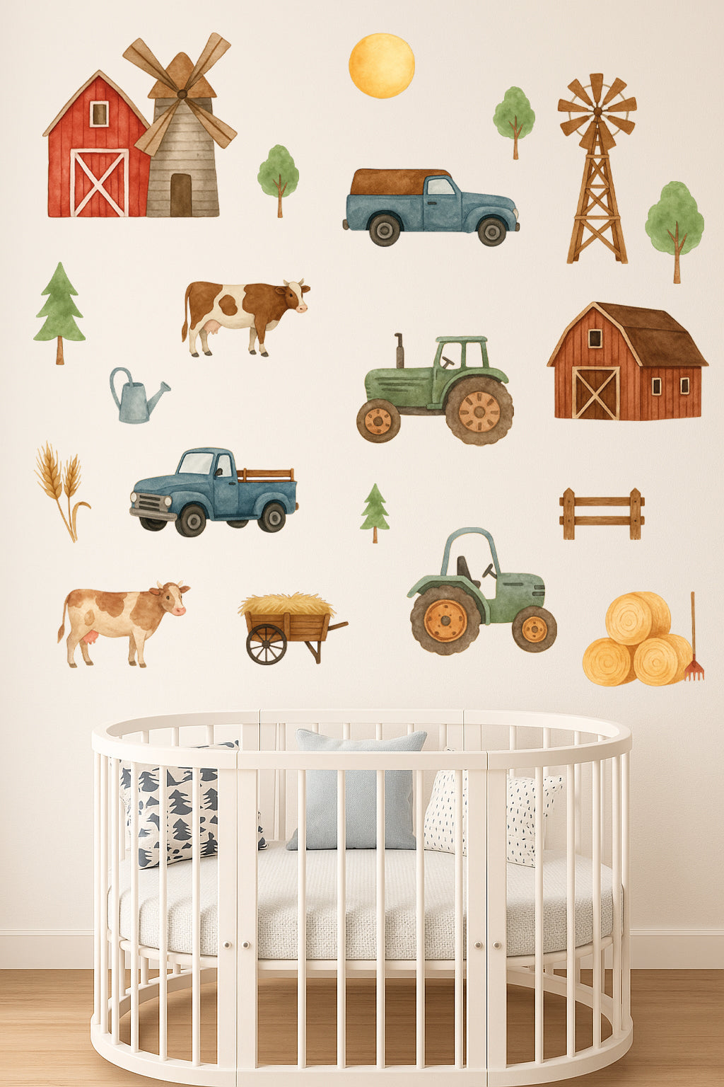 Çiftlik Temalı Taşıtlar ve Araçlar Çocuk Odası Duvar Sticker