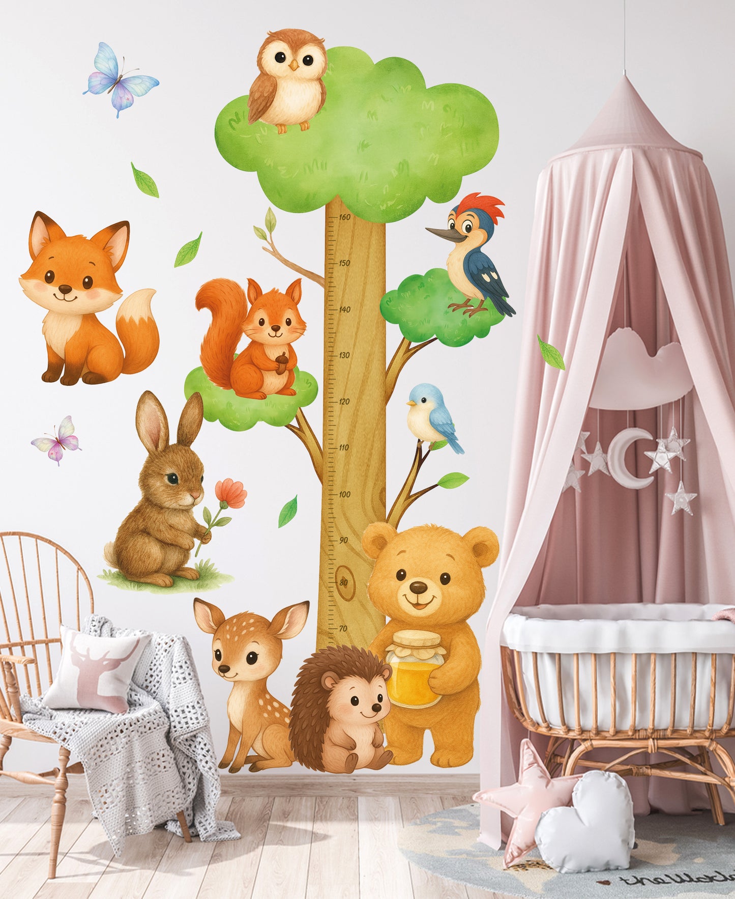 Sulu Boya Orman Dostları XL Boy Ölçer Duvar Sticker – Çocuk Odası Dekoru