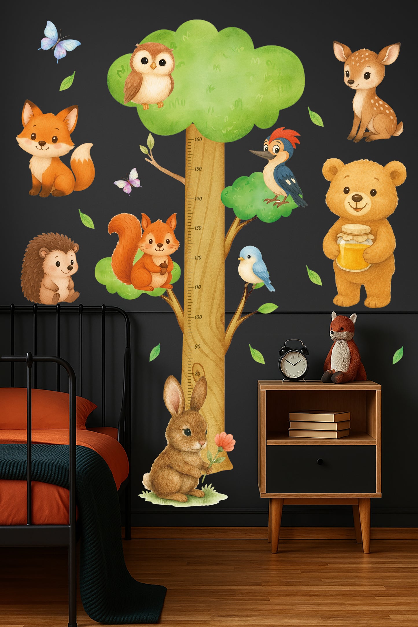 Sulu Boya Orman Dostları XL Boy Ölçer Duvar Sticker – Çocuk Odası Dekoru