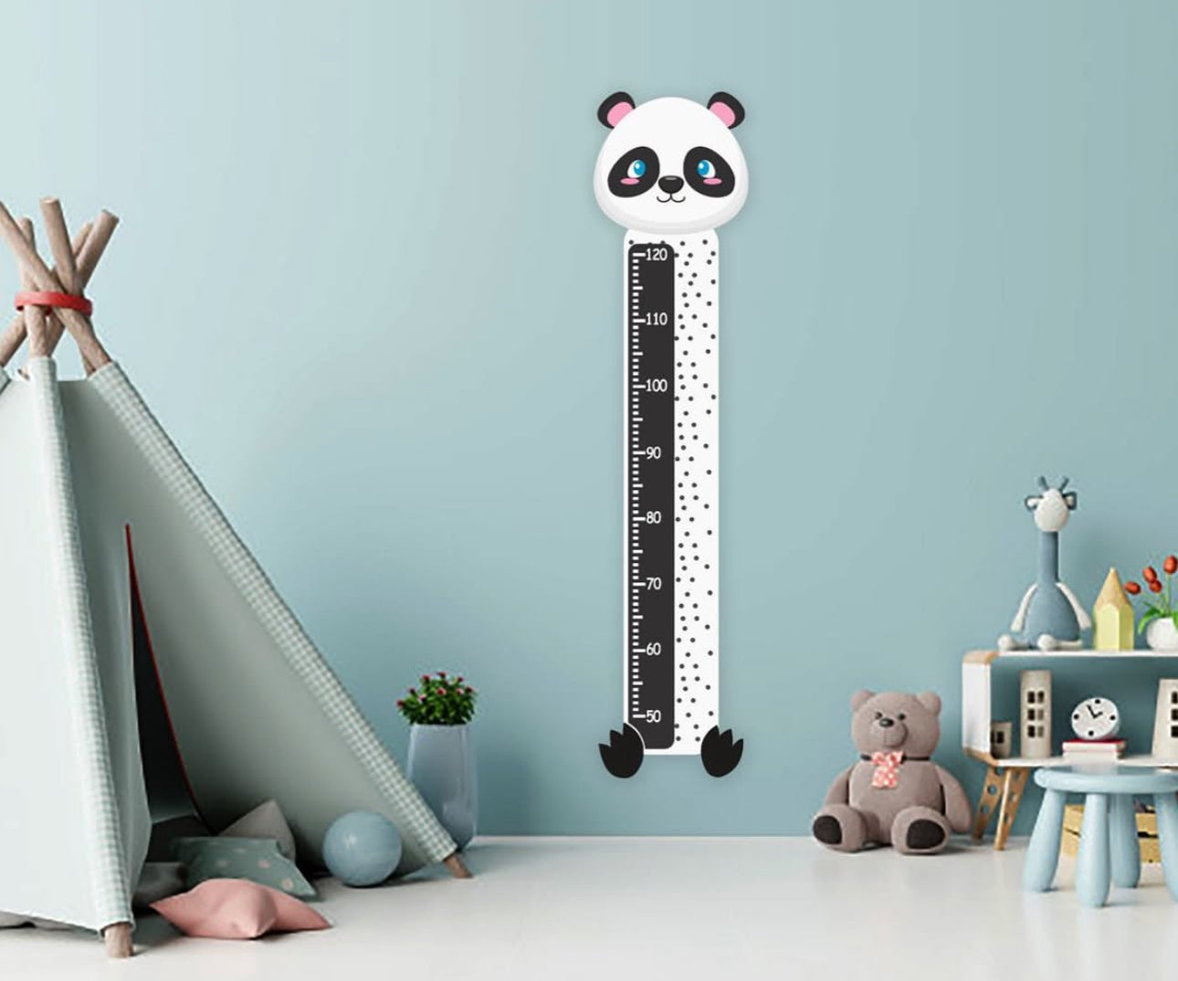 Sevimli Panda Boy Ölçer Çocuk Odas Duvar Sticker