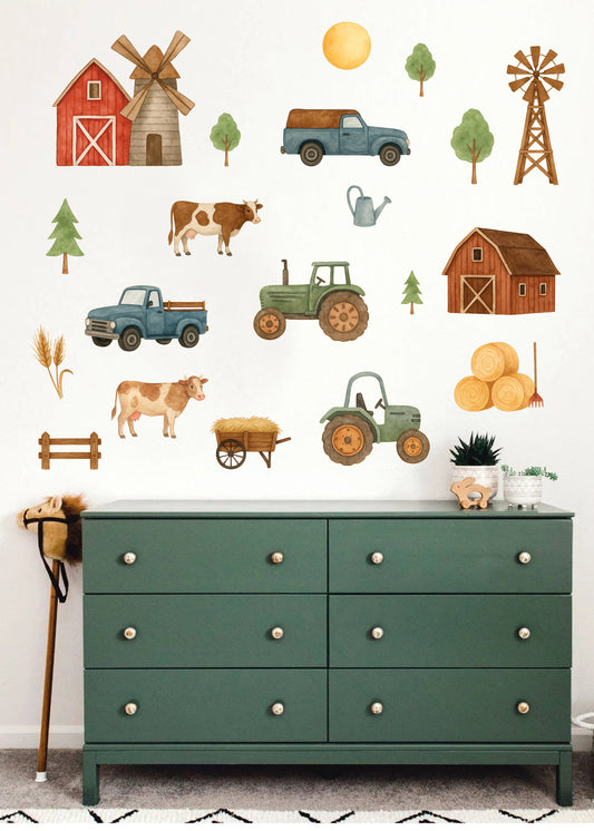 Çiftlik Temalı Taşıtlar ve Araçlar Çocuk Odası Duvar Sticker