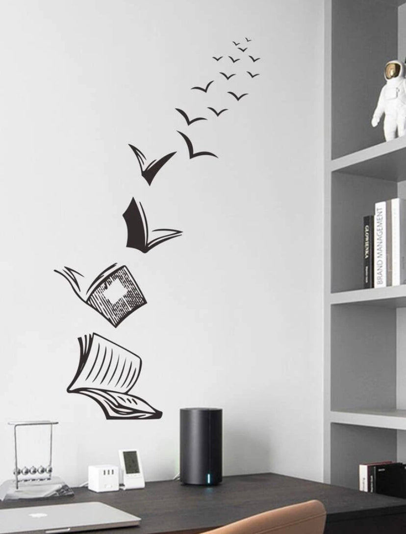 Kitaplar ve Uçan Kuşlar Dekoratif Duvar Sticker Duvar Süsü