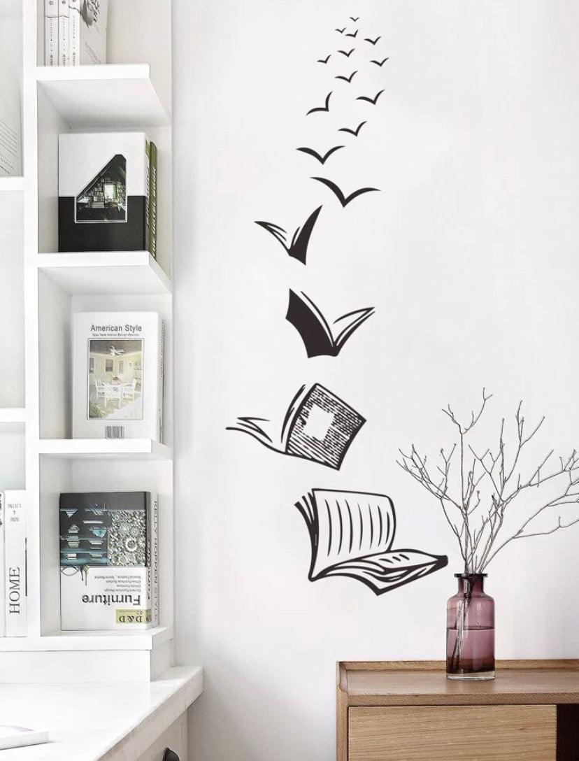 Kitaplar ve Uçan Kuşlar Dekoratif Duvar Sticker Duvar Süsü