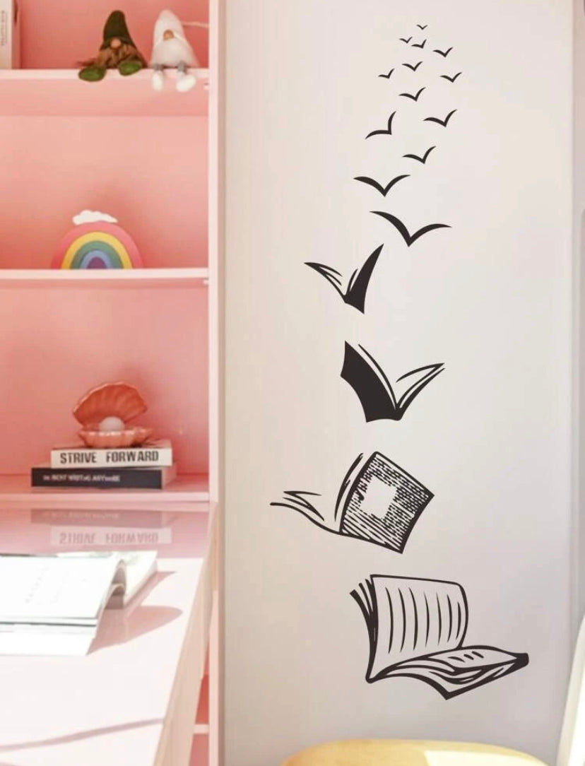 Kitaplar ve Uçan Kuşlar Dekoratif Duvar Sticker Duvar Süsü