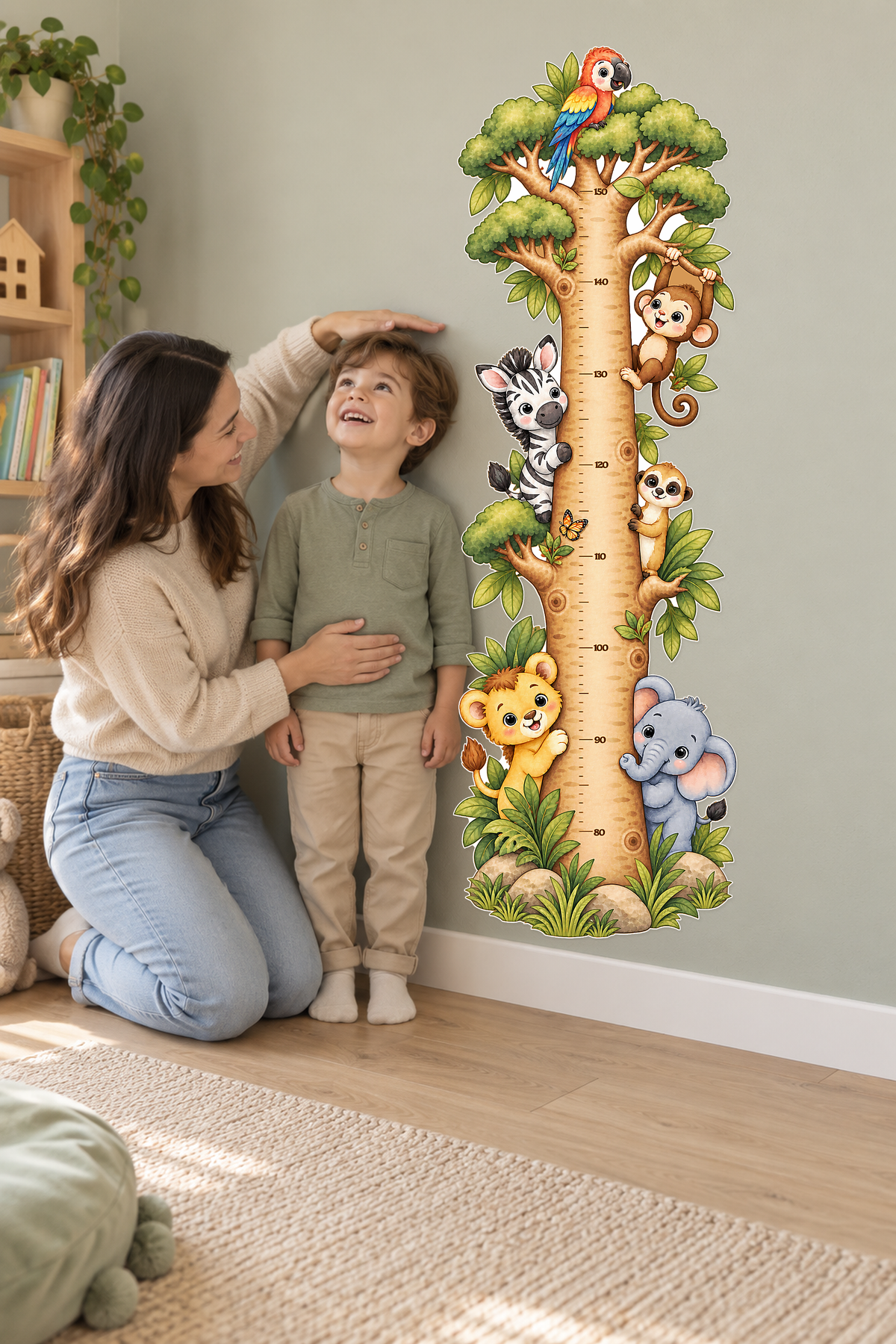Safari Dostlarıyla Büyüme Macerası – Boy Ölçer Çocuk Odası Duvar Stickerı