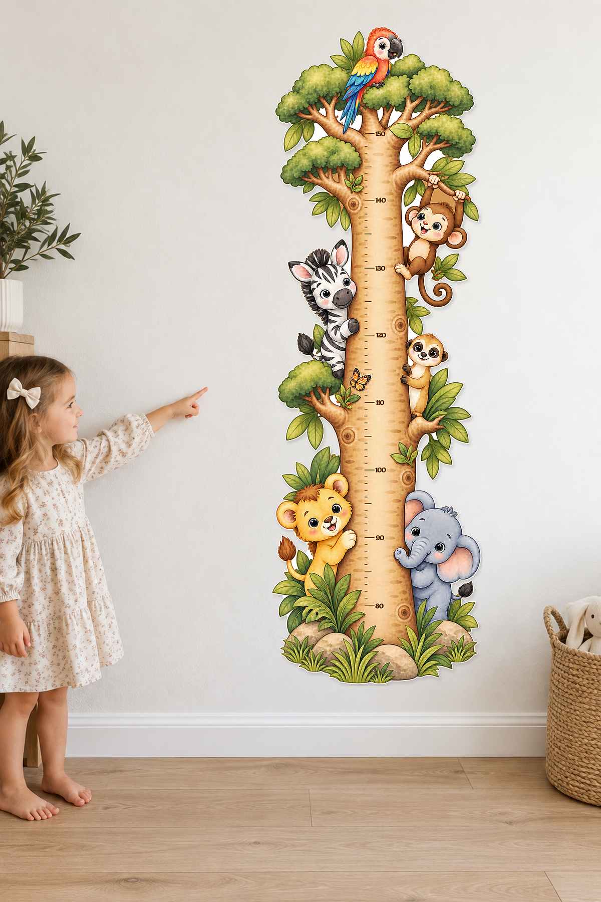 Safari Dostlarıyla Büyüme Macerası – Boy Ölçer Çocuk Odası Duvar Stickerı