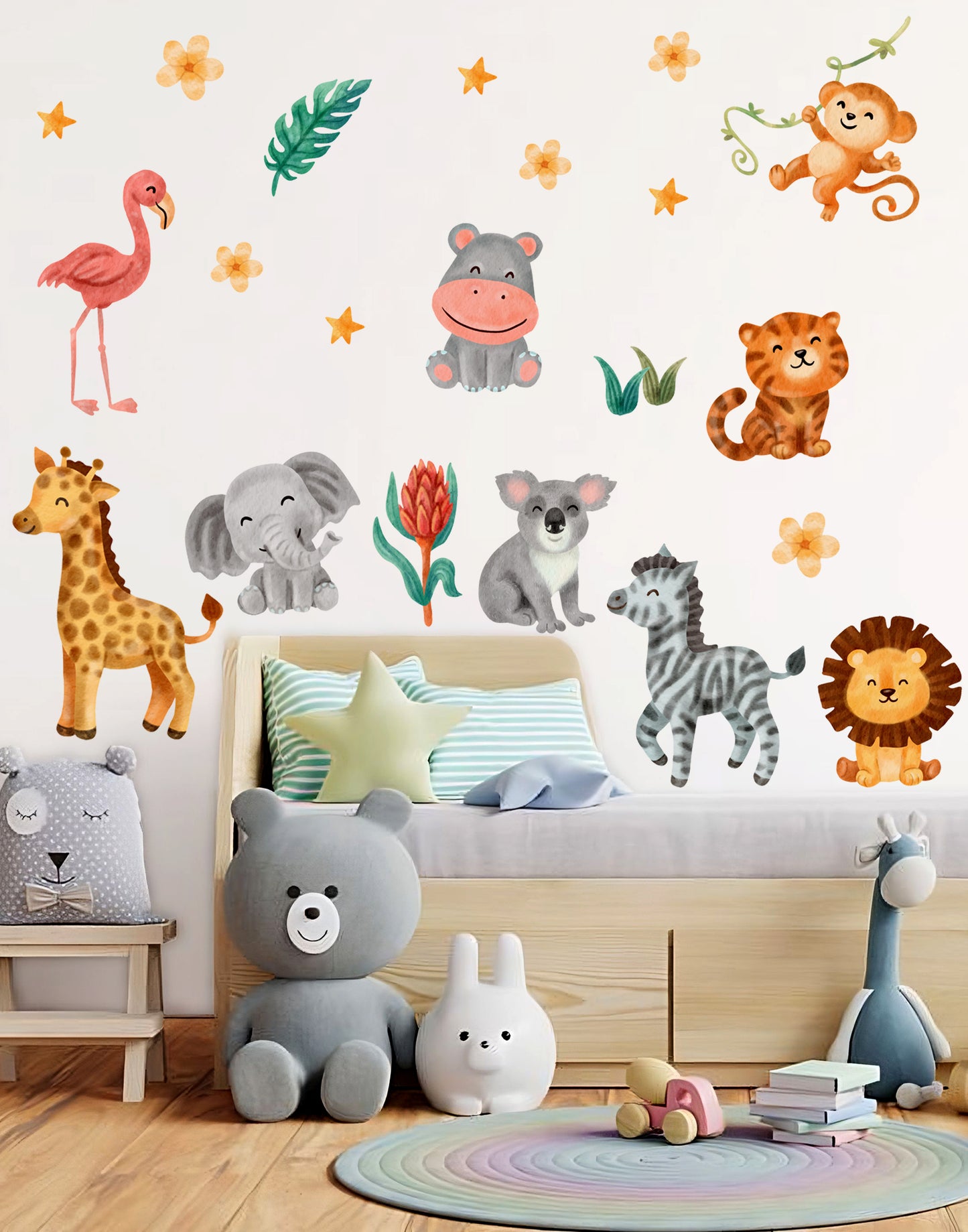 Minik Safari Sevimli Hayvanlar II Sulu Boya Cam, Dolap, Kapı Sticker, Çocuk Odası Duvar Sticker
