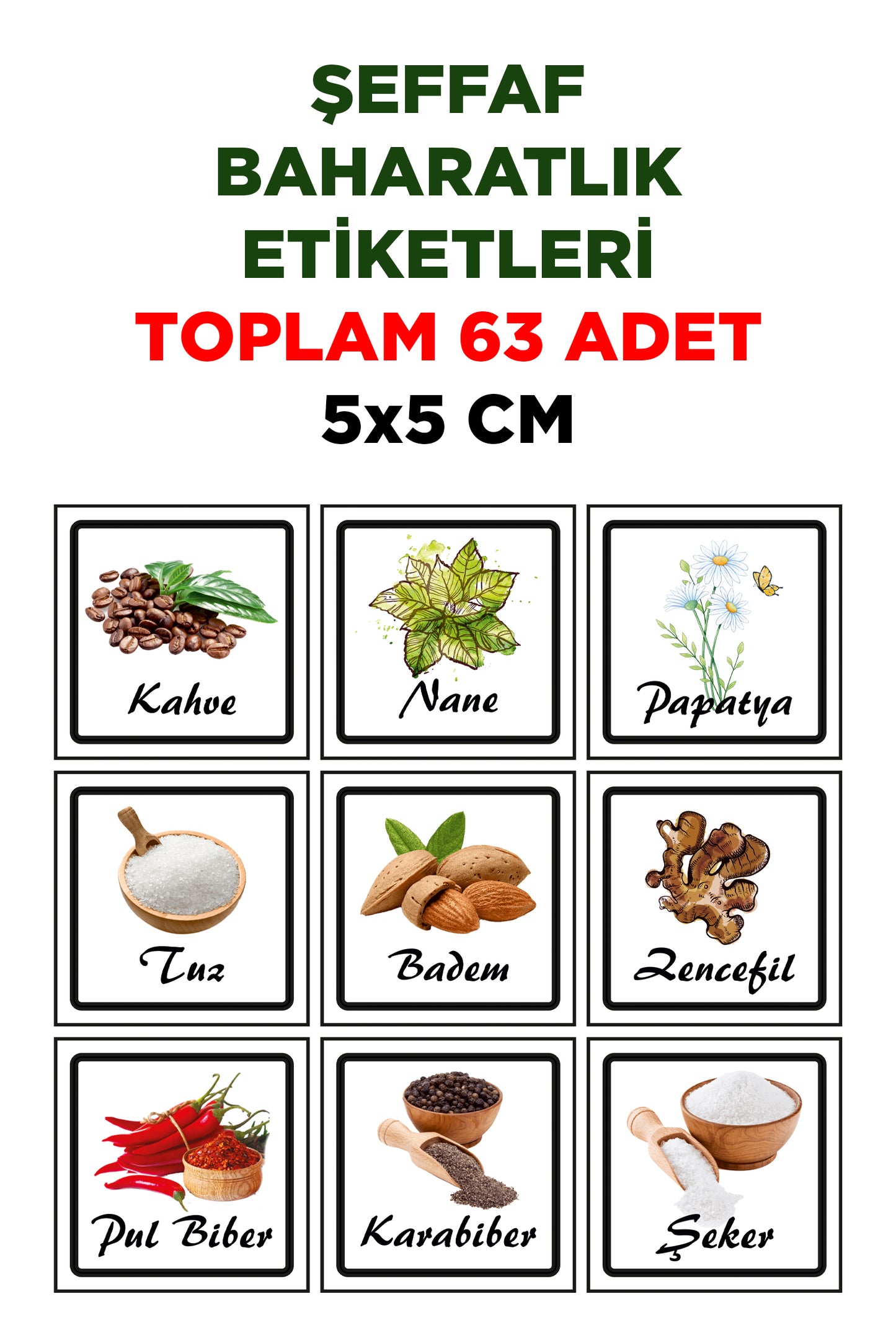 Baharatlık Saklama Kabı Şeffaf Etiket Sticker