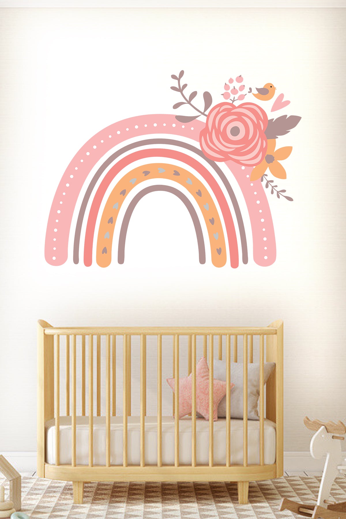 Çocuk Odası Duvar Sticker  - Soft Renkli Çiçekli Gökkuşağı
