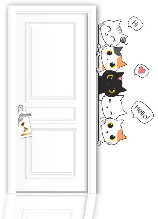 Sevimli Kediler Kapı Kenarı Çocuk Odası Duvar Sticker
