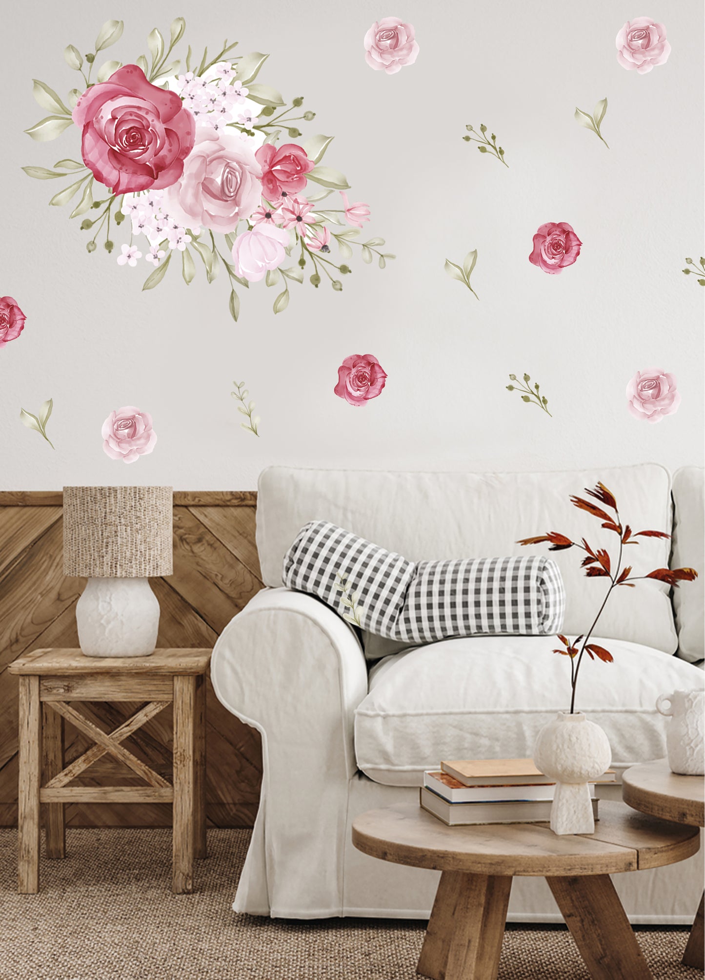 Dekoratif Duvar Sticker - Gül ve Yapraklar