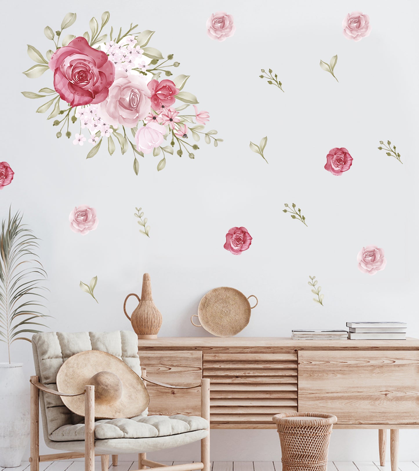 Dekoratif Duvar Sticker - Gül ve Yapraklar