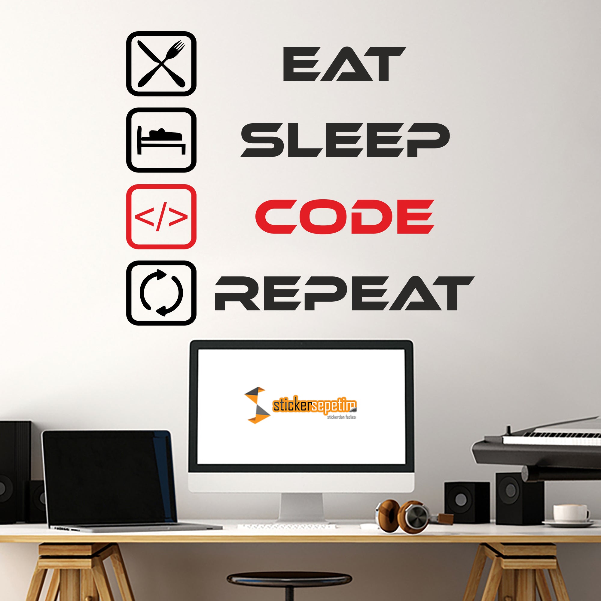 Eat Sleep Code Repeat Çok Amaçlı Duvar Sticker – stickersepetim.co