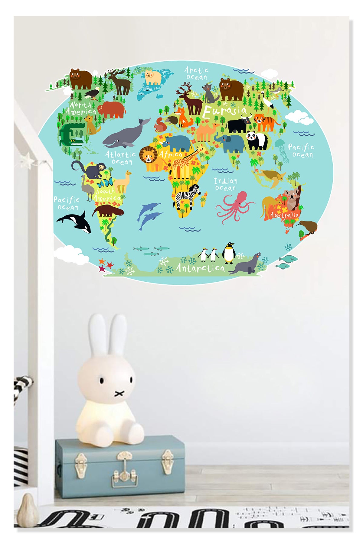 Eğitici Renkli Dünya Atlası , Dünya Haritası Okul, Kreş, Çocuk ve Bebek Odası Duvar Sticker