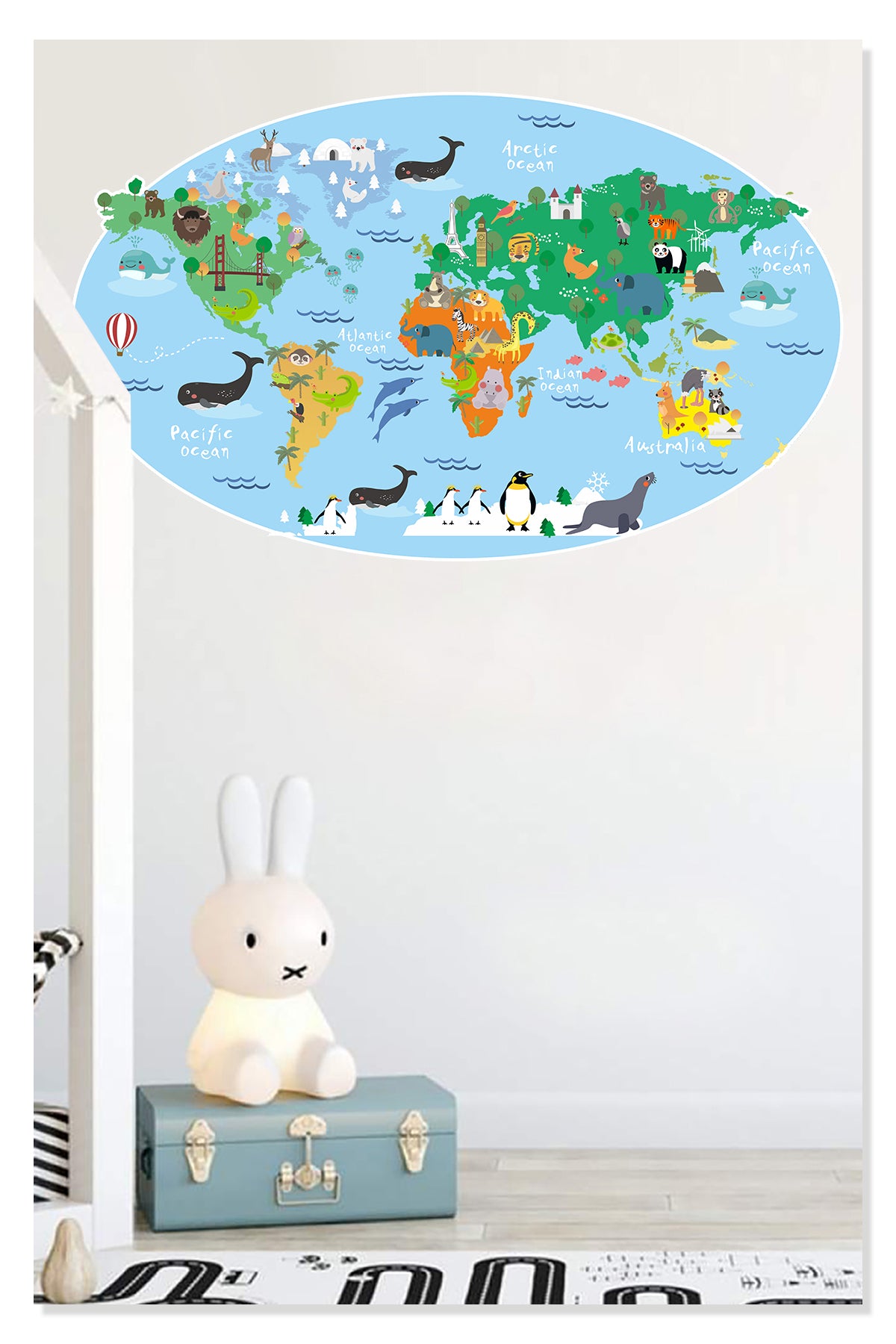 Eğitici Renkli Dünya Atlası , Dünya Haritası Okul, Kreş, Çocuk ve Bebek Odası Duvar Sticker