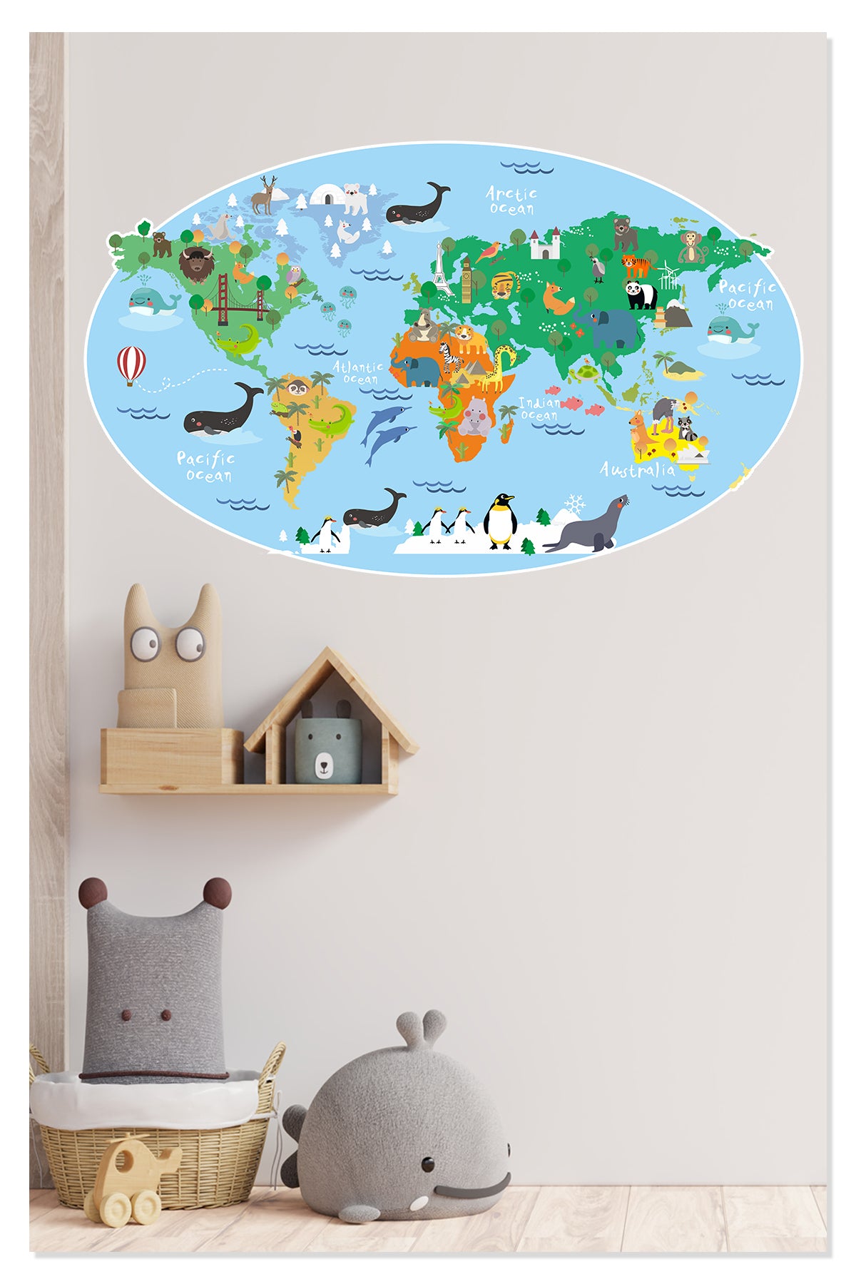 Eğitici Renkli Dünya Atlası , Dünya Haritası Okul, Kreş, Çocuk ve Bebek Odası Duvar Sticker