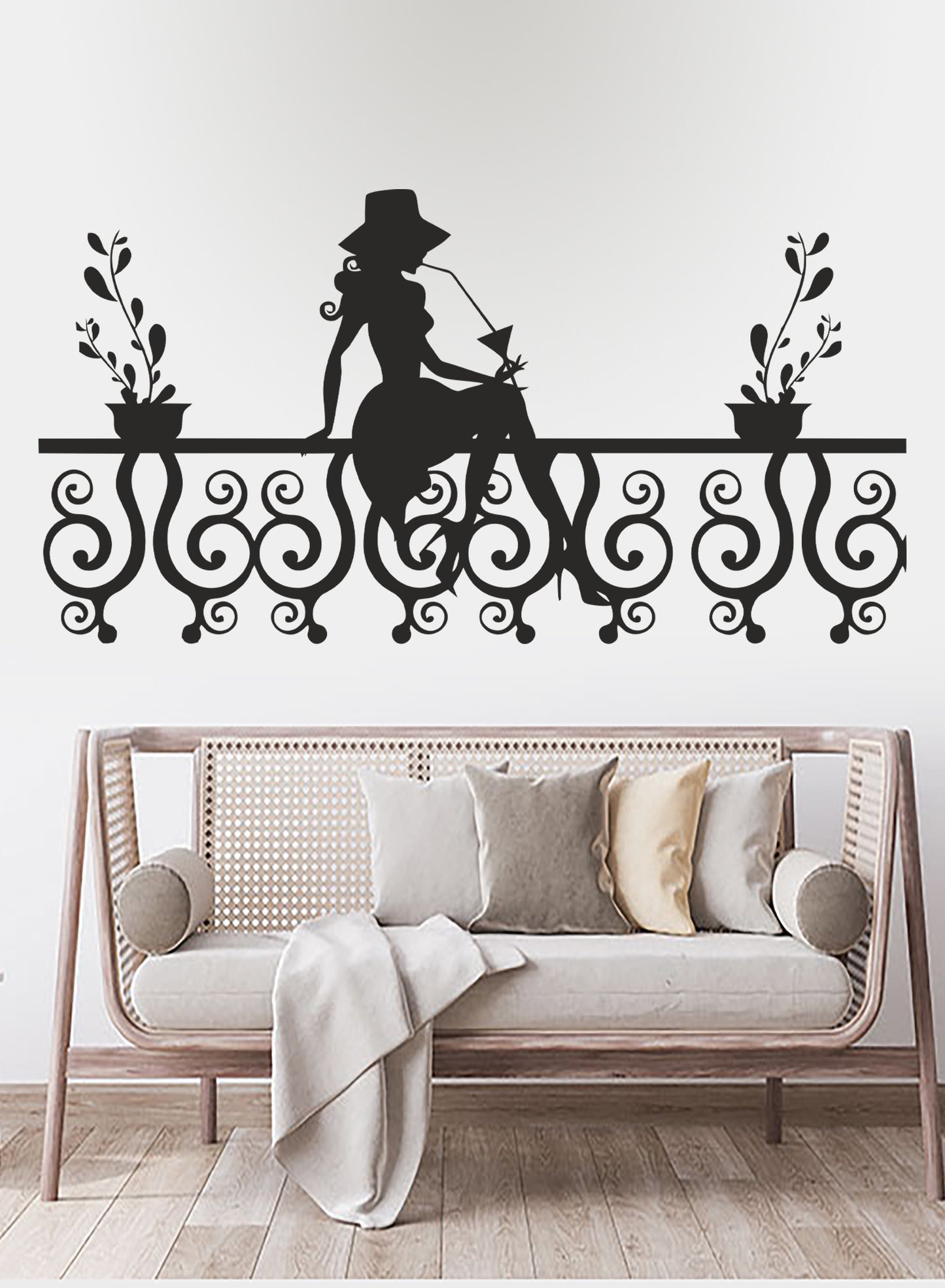 Kadın Balkon Çiçekler Dekoratif Çok Amaçlı Duvar Sticker Duvar Süsü